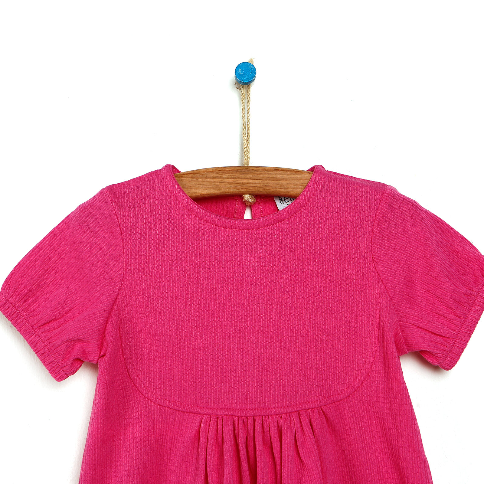 Basic Kız Bebek Büzgülü Pembe Elbise