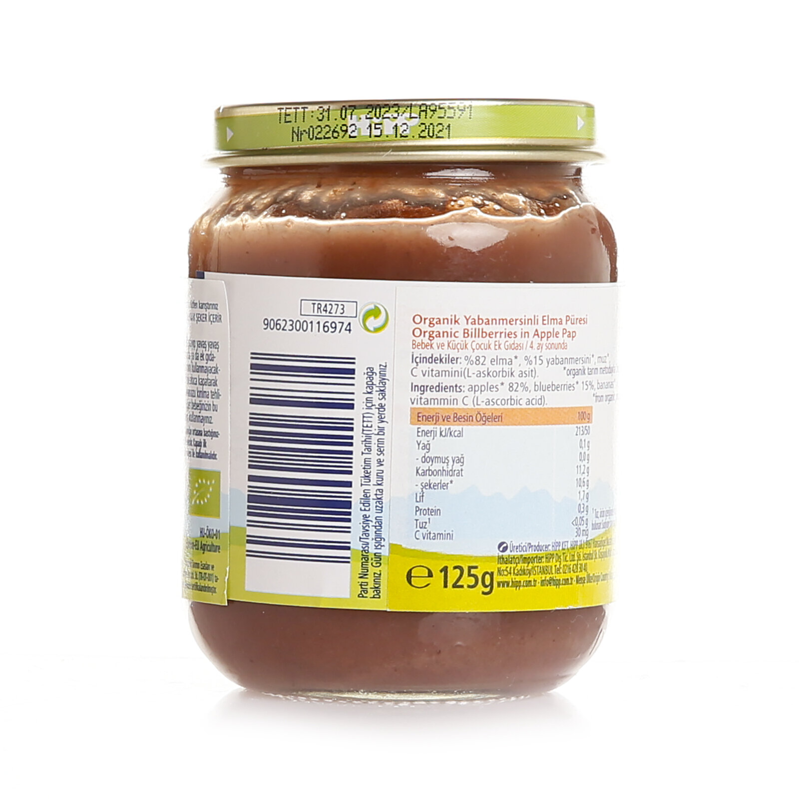 Organik Yabanmersinli Elmalı Kavanoz Mama 125 gr