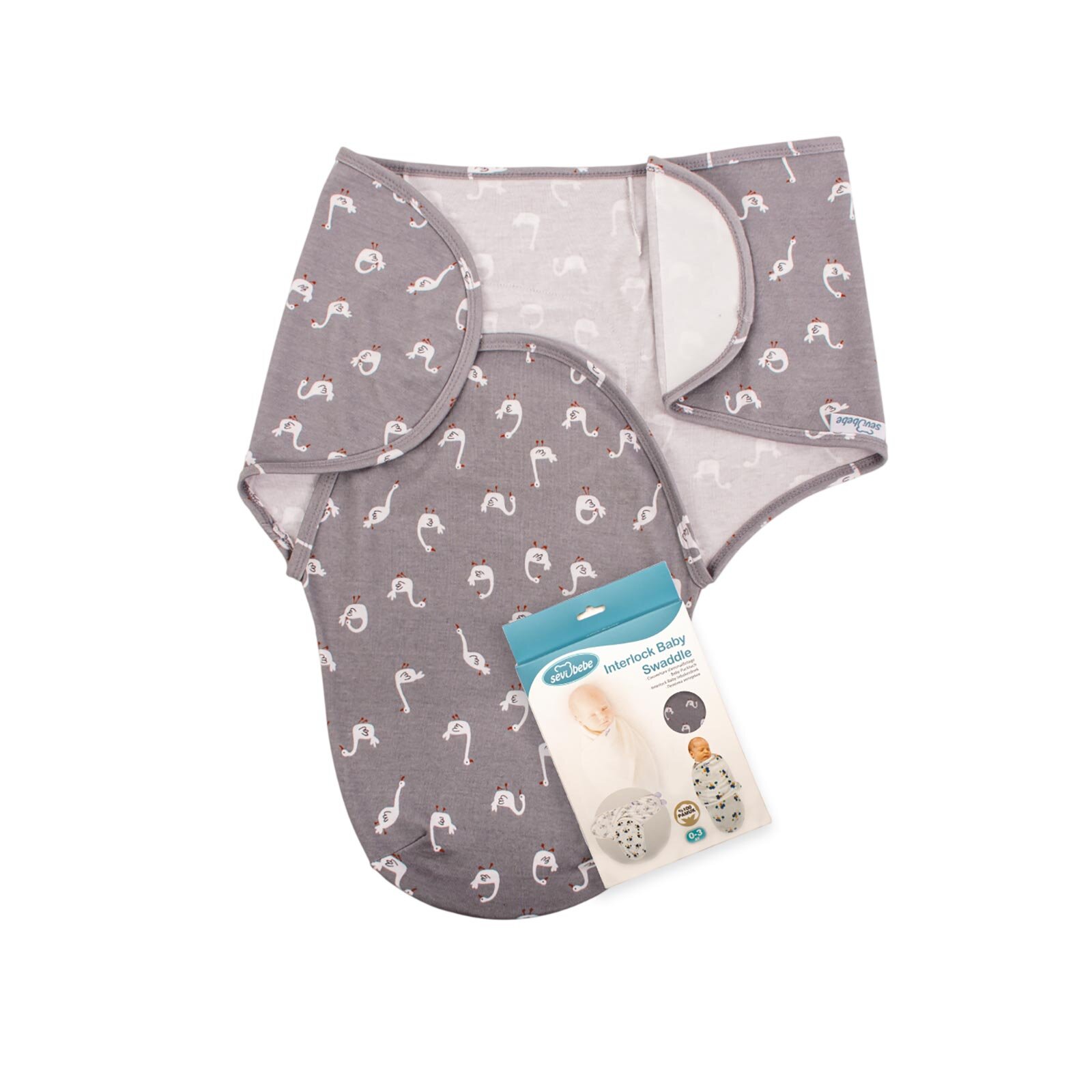 İnterlok Bebek Kundak - Kuğu Desen İnterlok Bebek Kundak - Kuğu Desen