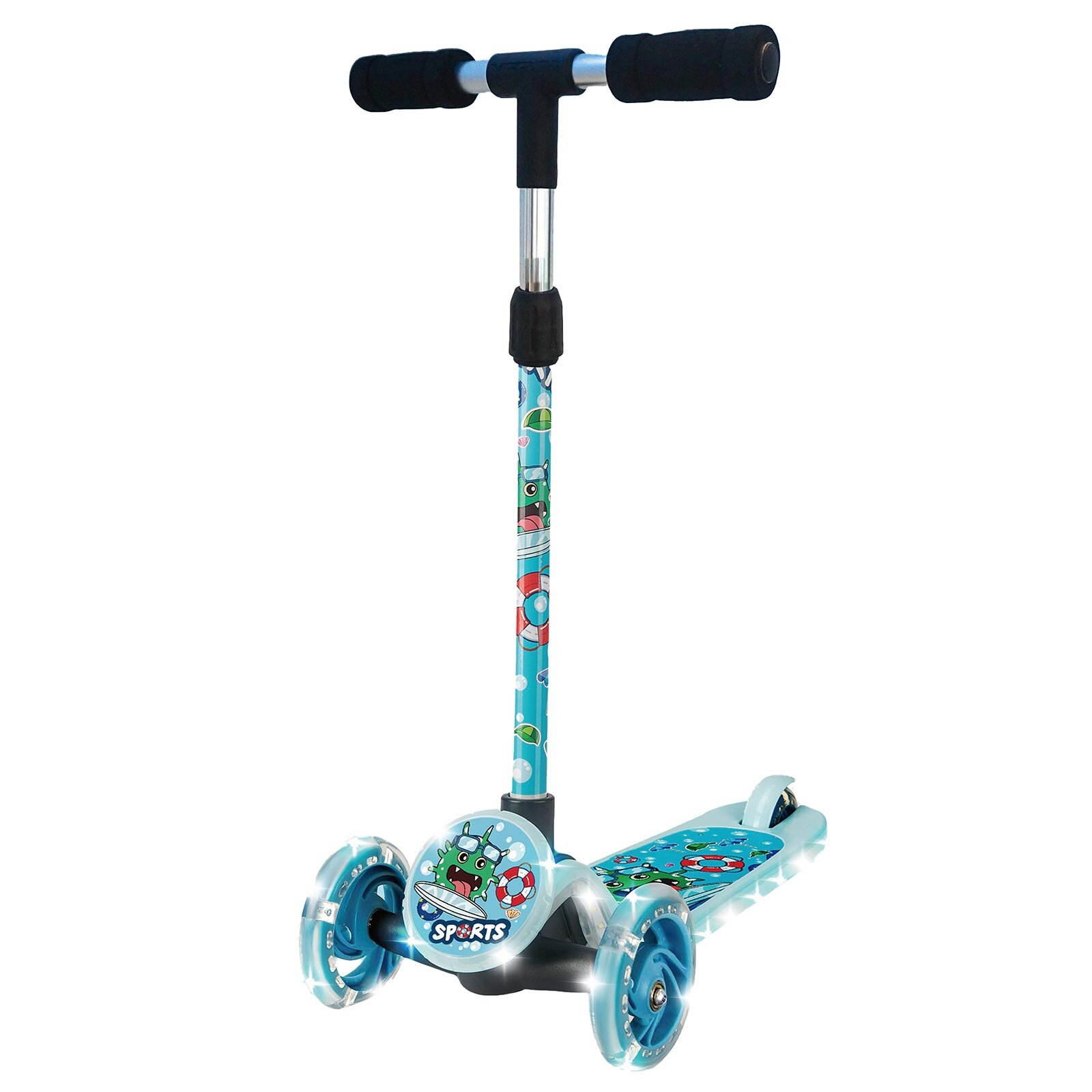 Isıklı Sevimli Stickerlı Scooter (Mavı)
