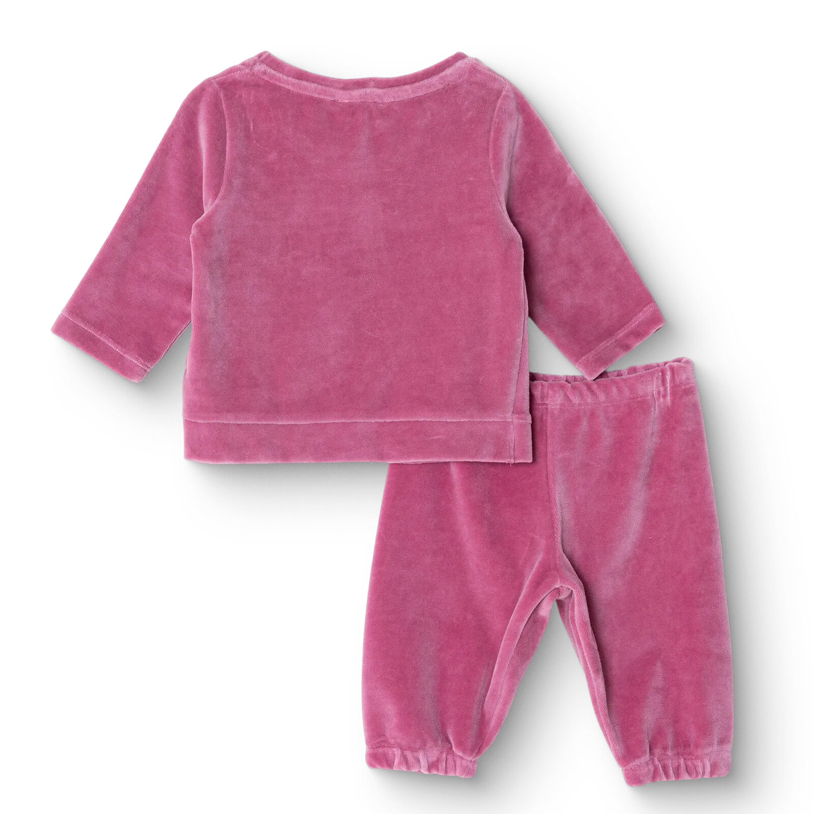 Kız Bebek Kadife Pijama Takımı Bisiklet Yaka Uzun Kol Ribanalı Paça