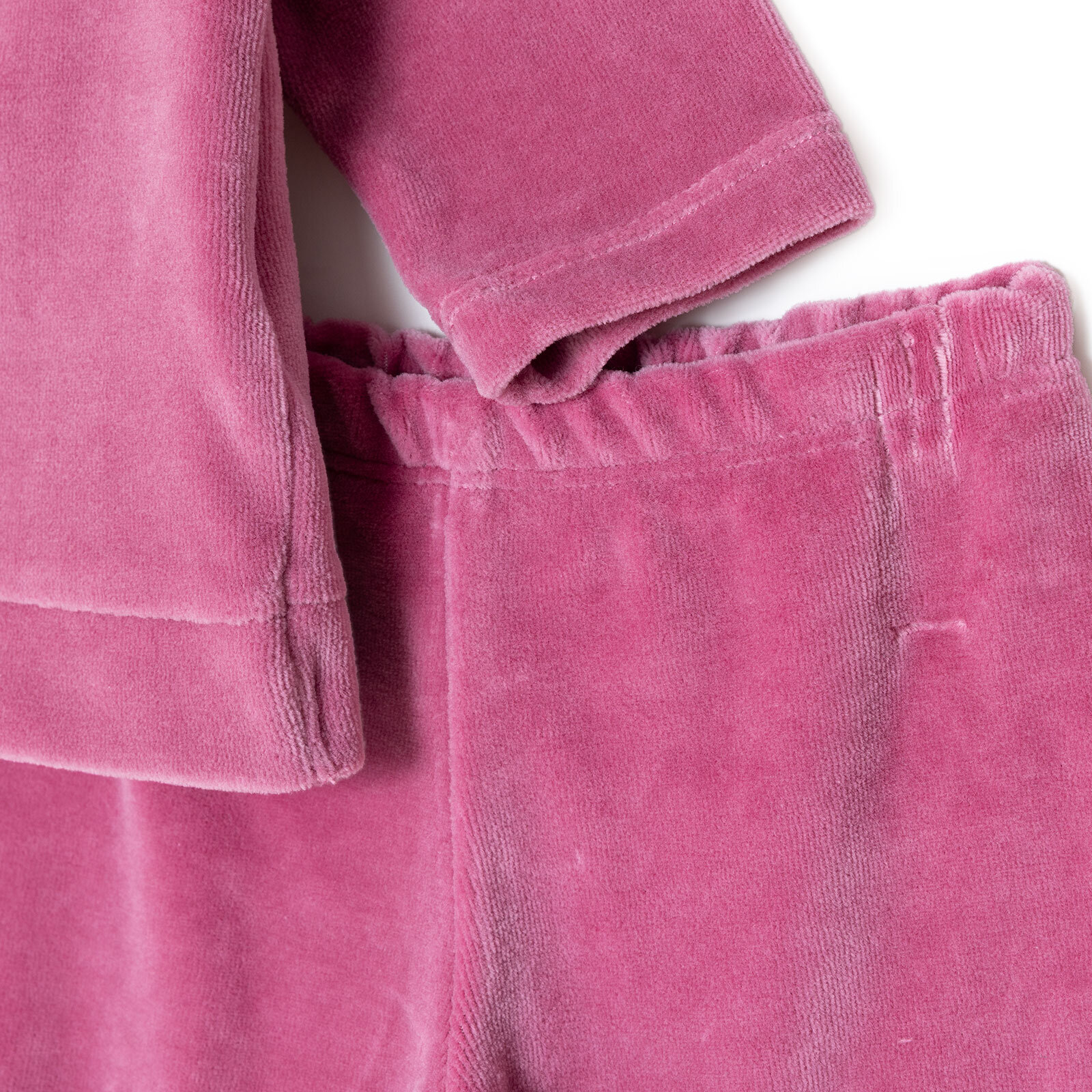 Kız Bebek Kadife Pijama Takımı Bisiklet Yaka Uzun Kol Ribanalı Paça