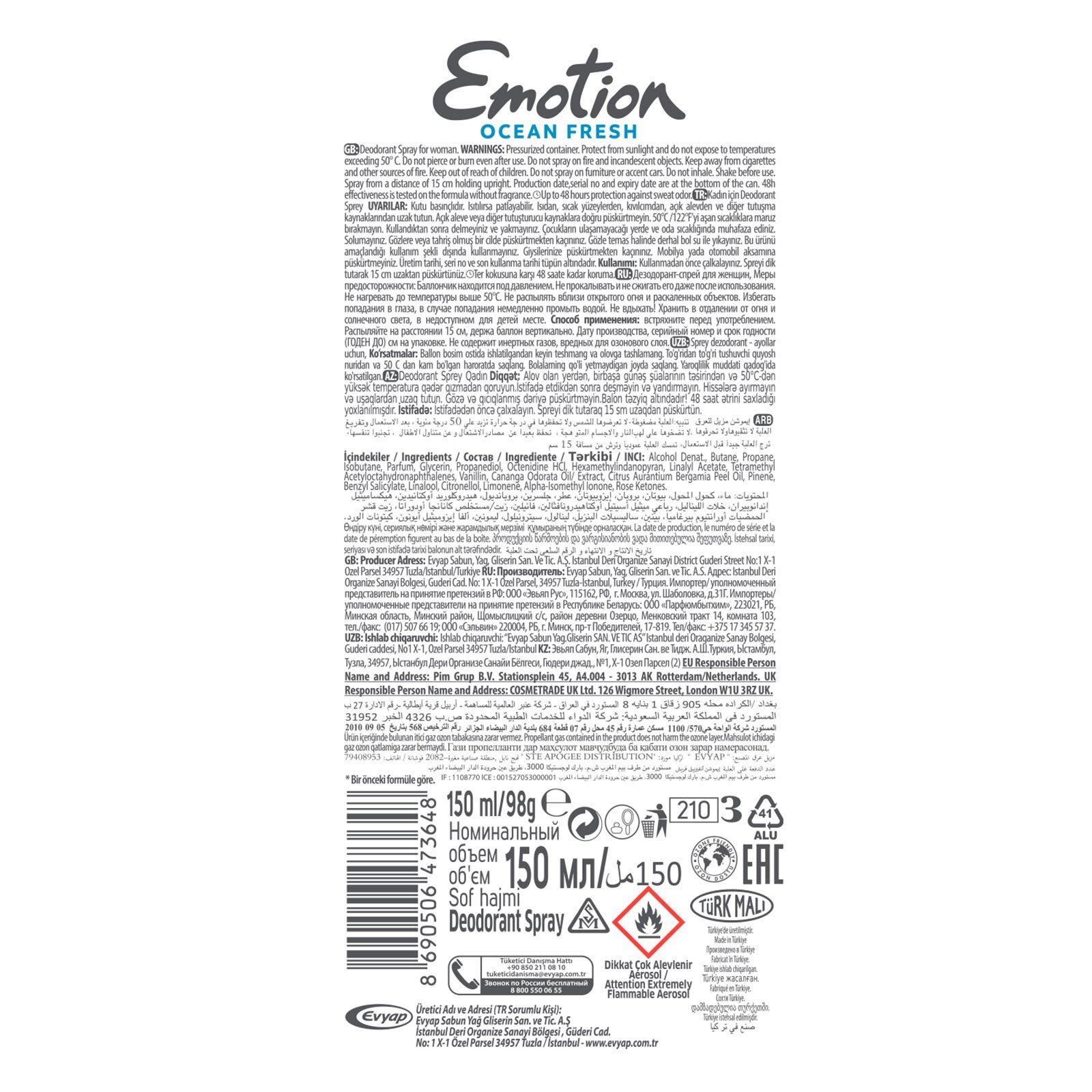 Kadın Deodorant Ocean Fresh 150 ml Kadın Deodorant Ocean Fresh 150 ml