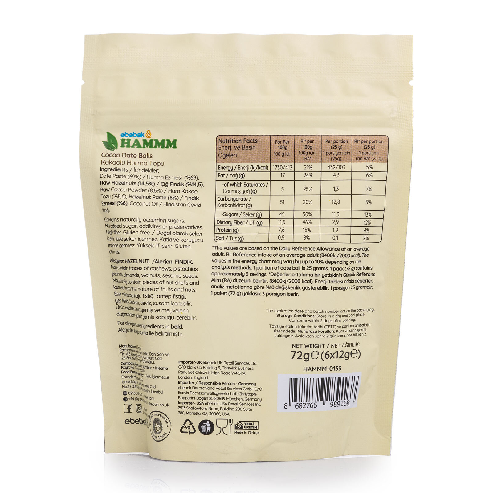 Kakaolu Hurma Topu 70gr