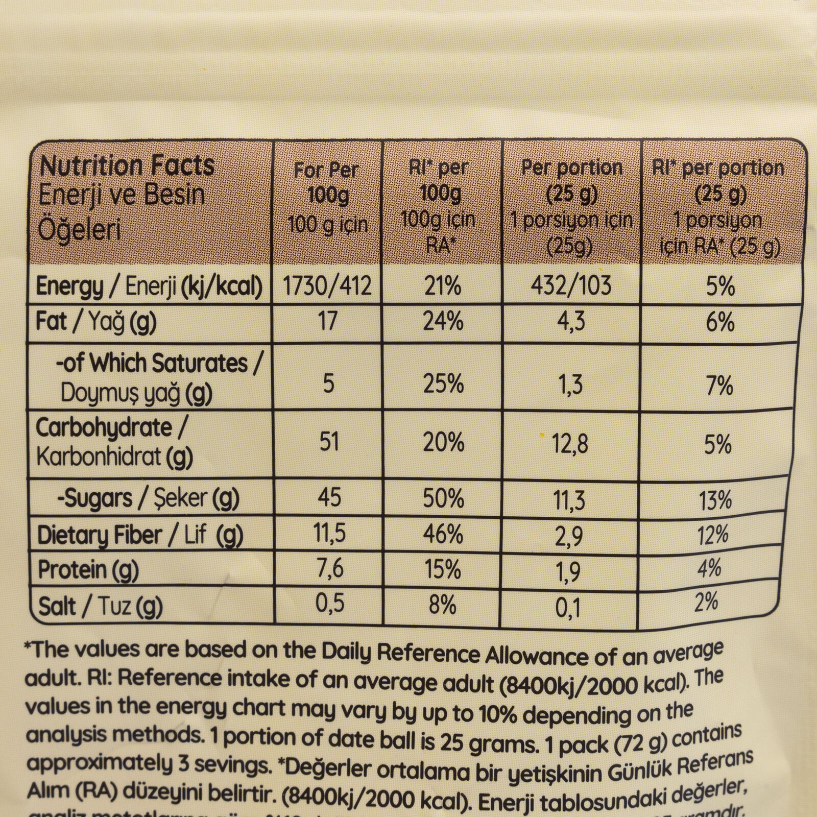 Kakaolu Hurma Topu 70gr