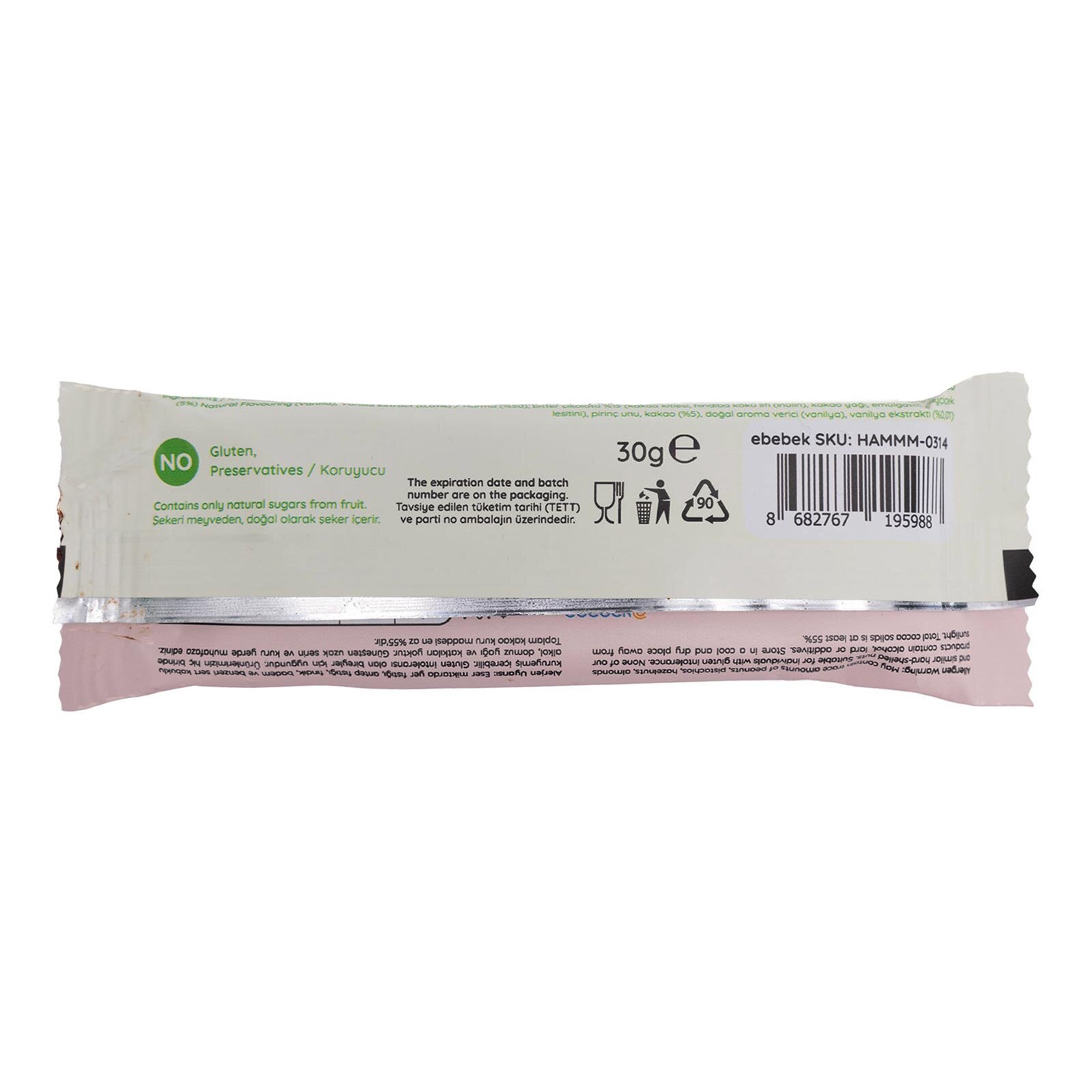 Kakaolu Vanilyalı Çikolata Kaplamalı Meyve Bar 30 gr