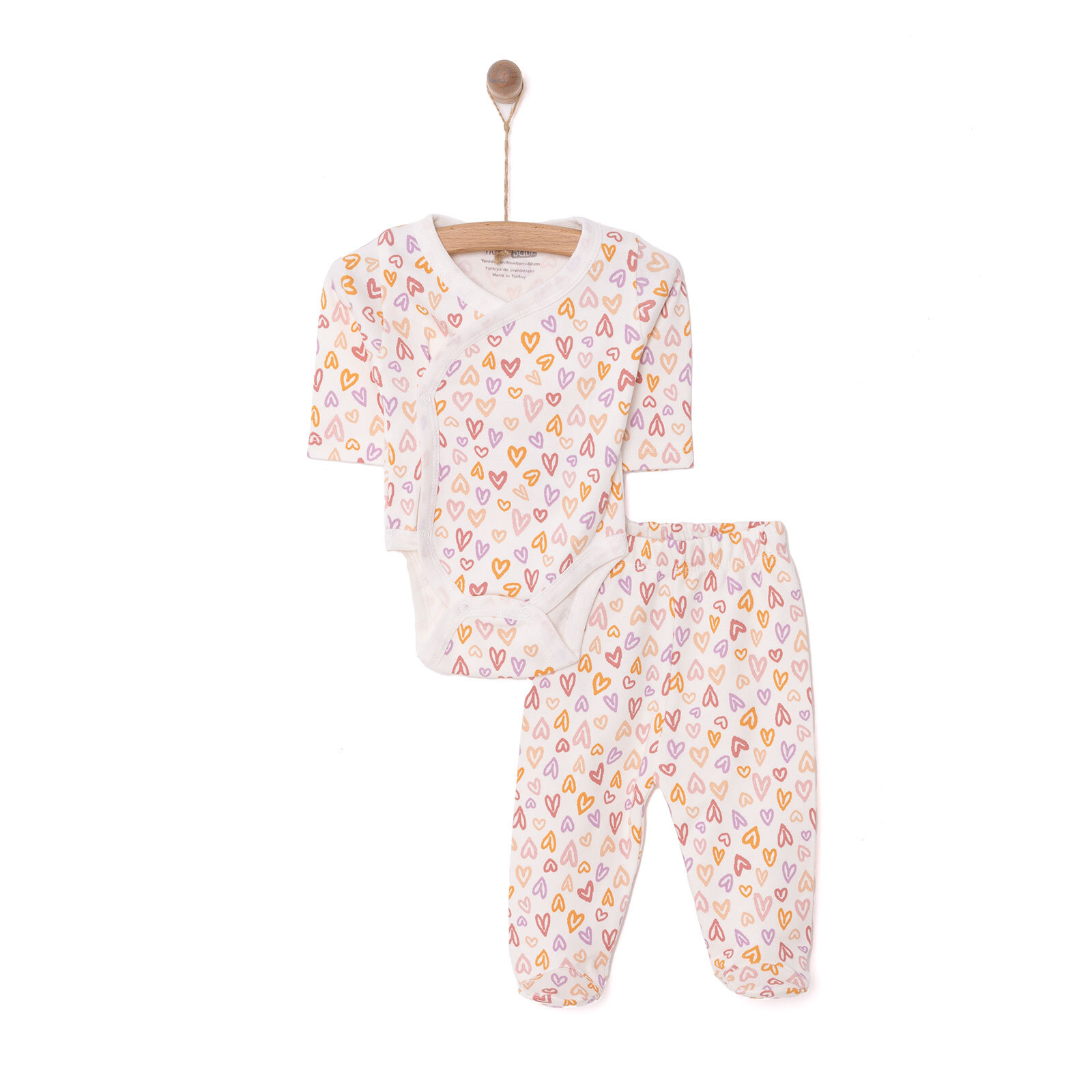 Kalp Baskılı Yenidoğan Zıbın Body-Patikli Alt Kız Bebek