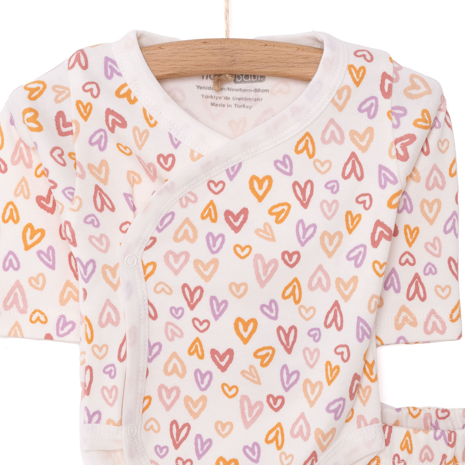 Kalp Baskılı Yenidoğan Zıbın Body-Patikli Alt Kız Bebek