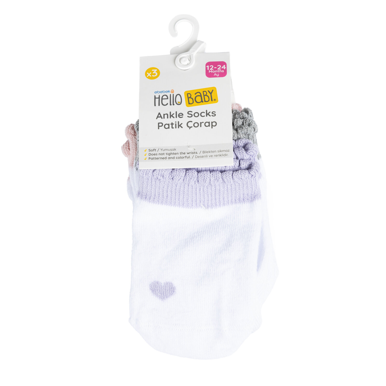 Kalp Desenli Kız 3'lü Bilek Çorap Kız Bebek