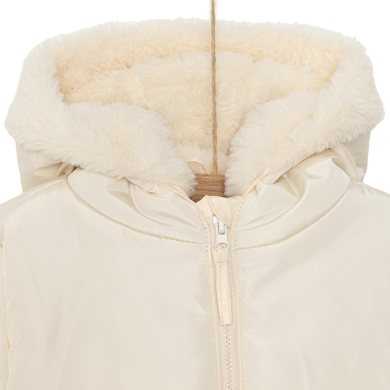 Kız Bebek Kapüşonlu Mont Micro Kumaş Fermuarlı Non-Basic Hakim Yaka Uzun Kol