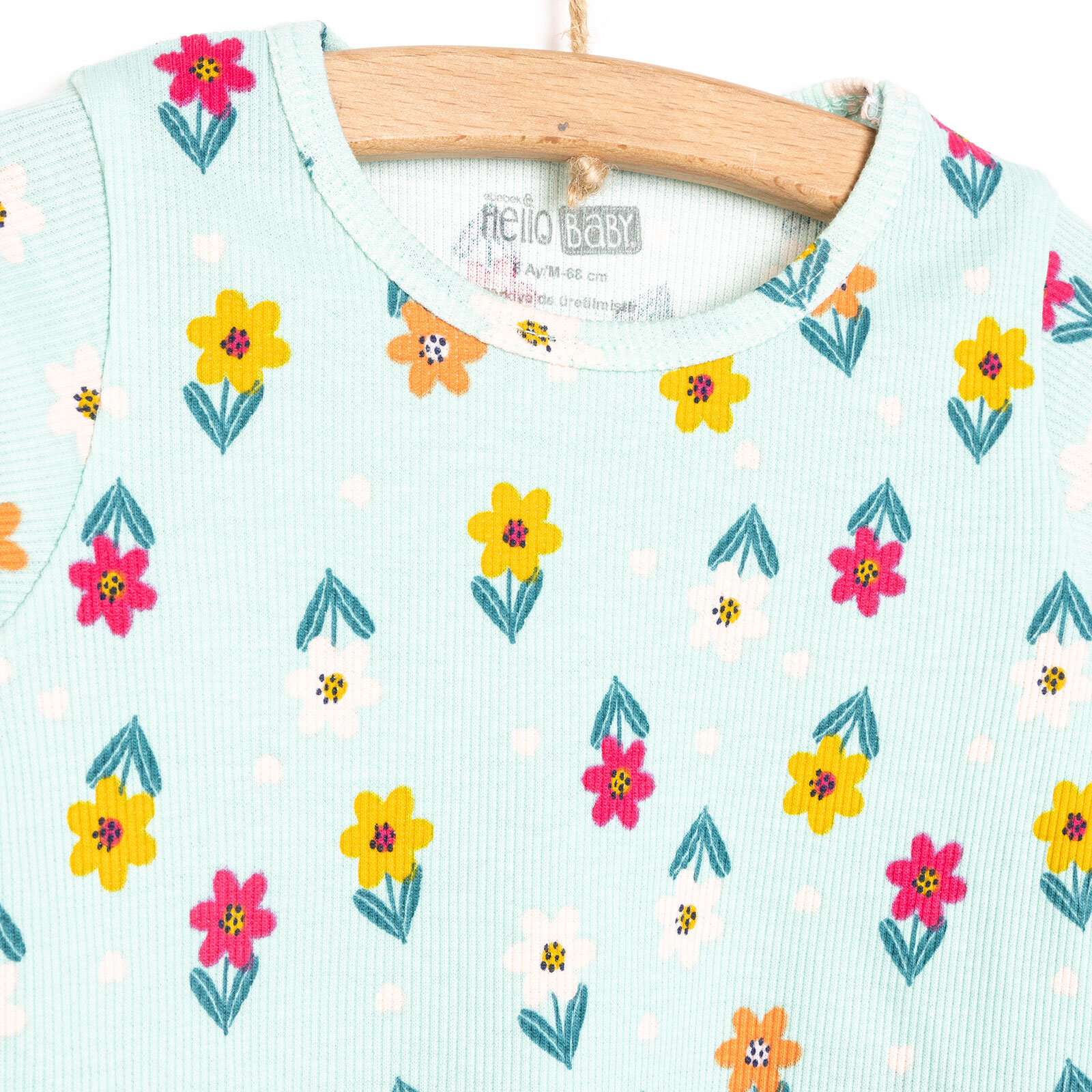 Kız Bebek Pijama Takım Kaşkorse Çiçek Desenli Bisiklet Yaka Uzun Kollu Mint Kız Bebek Pijama Takım Kaşkorse Çiçek Desenli Bisiklet Yaka Uzun Kollu Mint