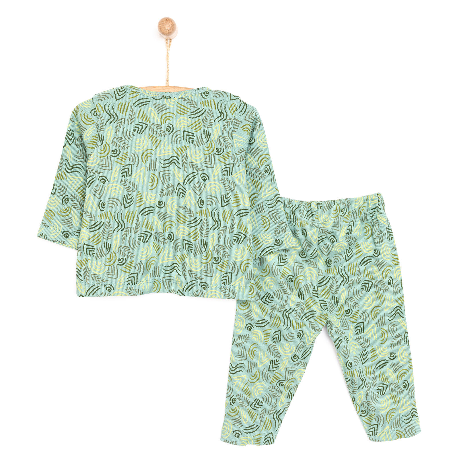 Erkek Bebek Pijama Takım Kaşkorse Karışık Desenli Bisiklet Yaka Uzun Kol Koyu Yeşil