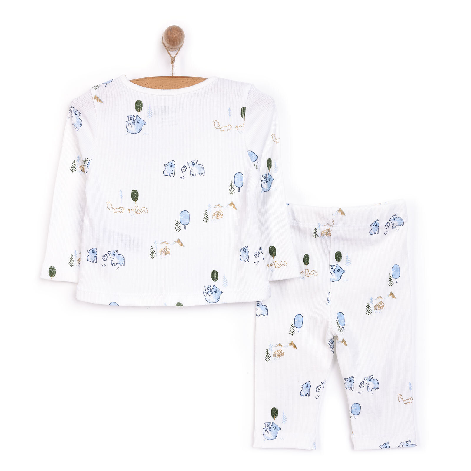 Erkek Bebek Pijama Takım Kaşkorse Koola Desen Bisiklet Yaka Uzun Kol Ekru