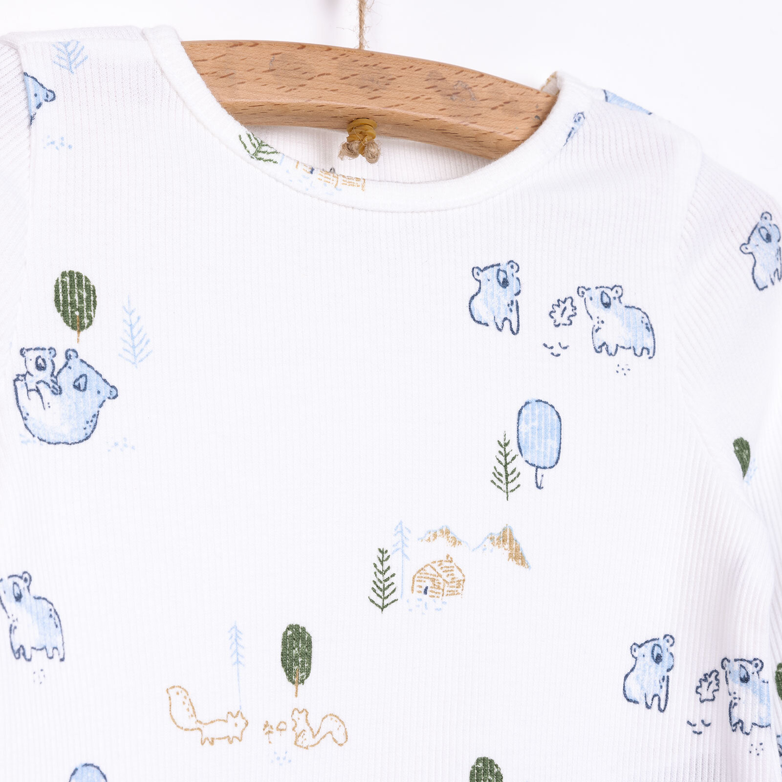 Erkek Bebek Pijama Takım Kaşkorse Koola Desen Bisiklet Yaka Uzun Kol Ekru