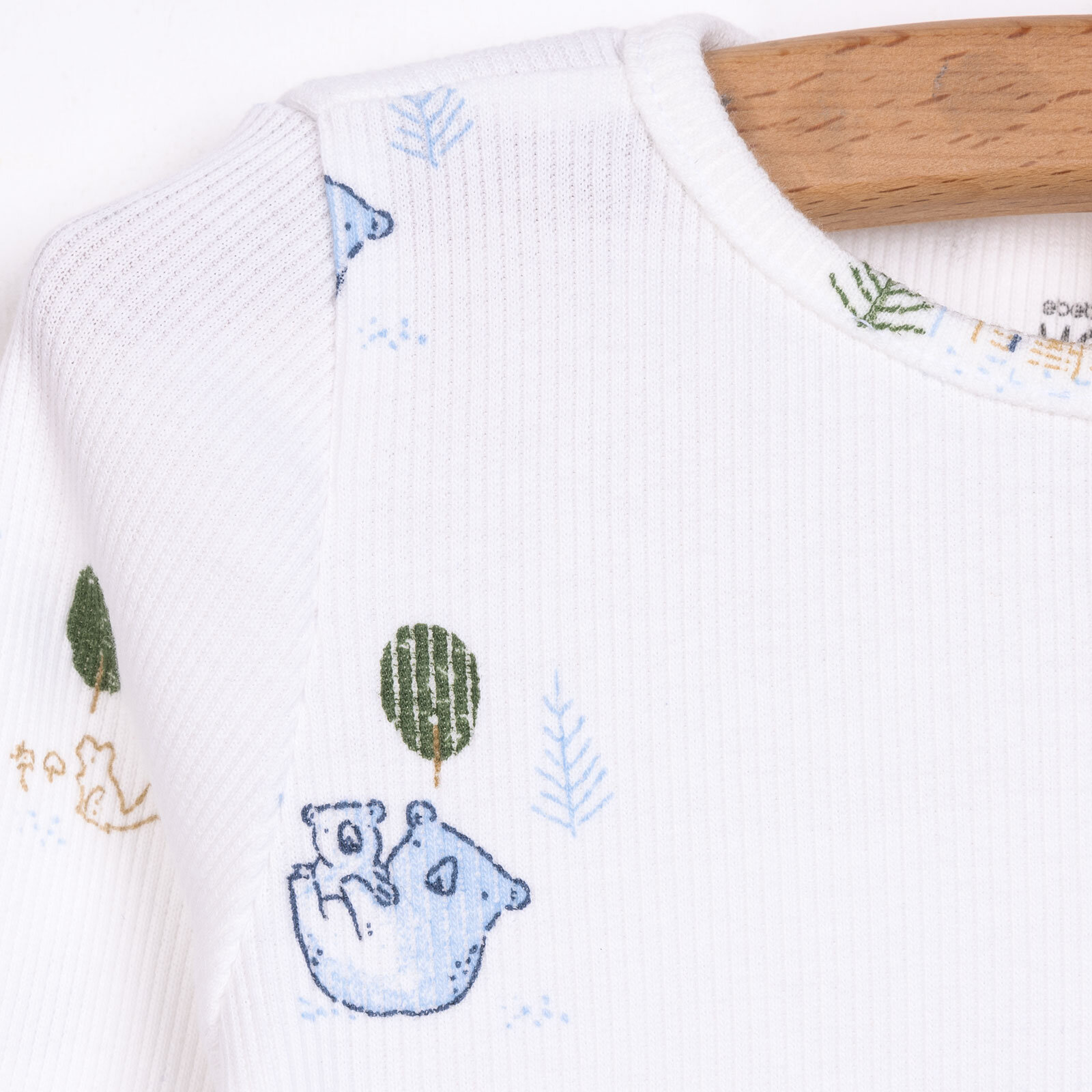 Erkek Bebek Pijama Takım Kaşkorse Koola Desen Bisiklet Yaka Uzun Kol Ekru