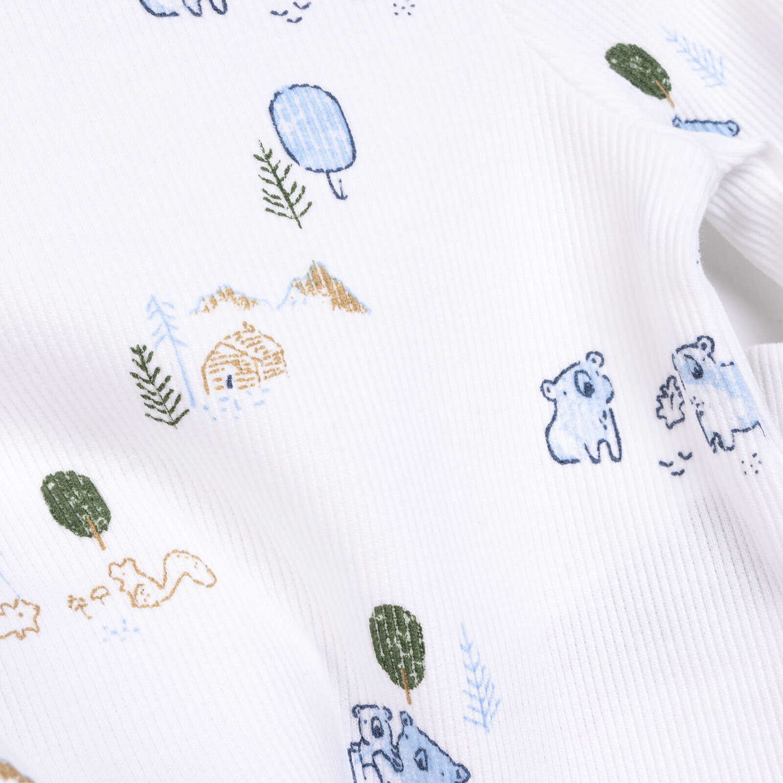 Erkek Bebek Pijama Takım Kaşkorse Koola Desen Bisiklet Yaka Uzun Kol Ekru