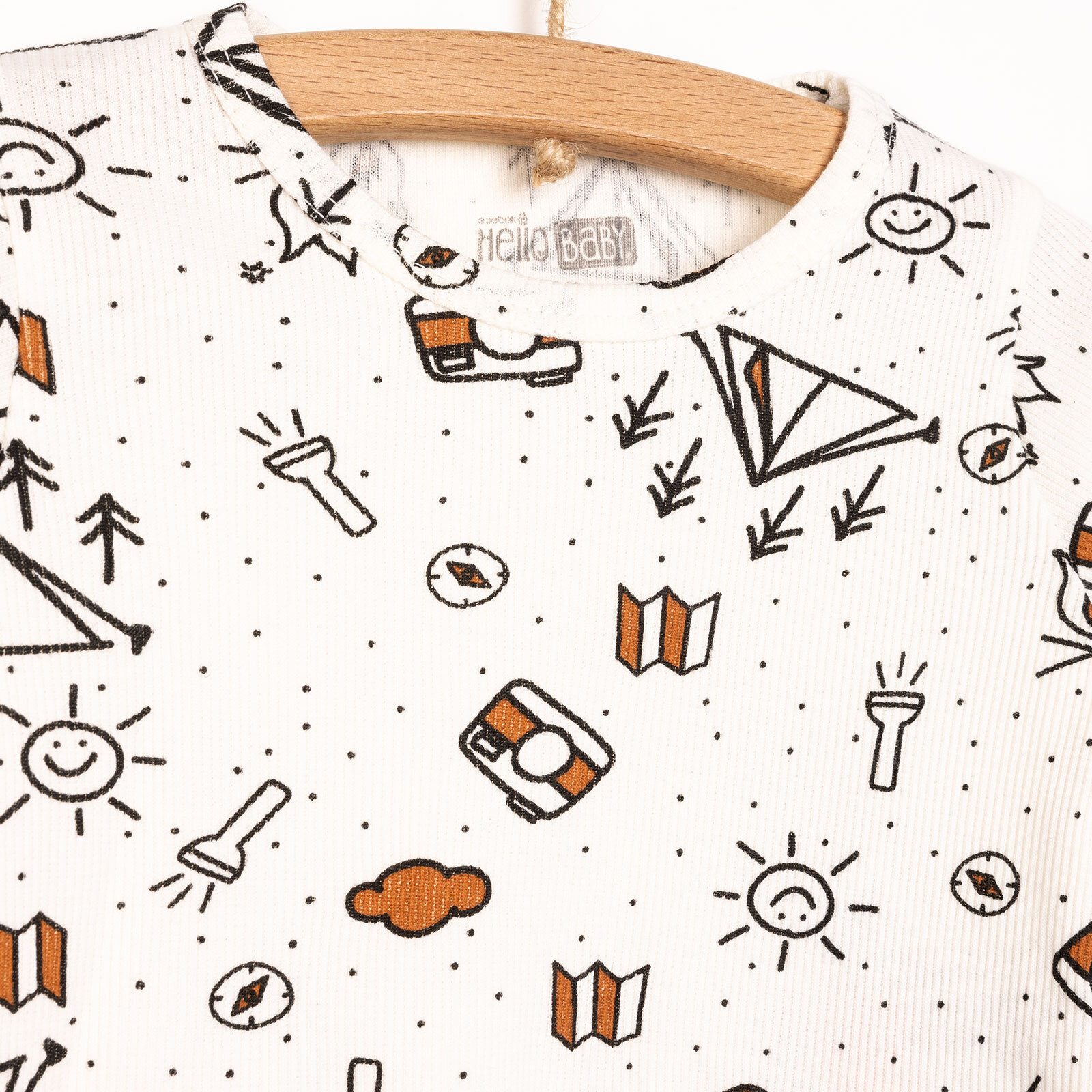 Erkek Bebek Pijama Takım Kaşkorse Kamp Desenli Bisiklet Yaka Uzun Kol Ekru Erkek Bebek Pijama Takım Kaşkorse Kamp Desenli Bisiklet Yaka Uzun Kol Ekru