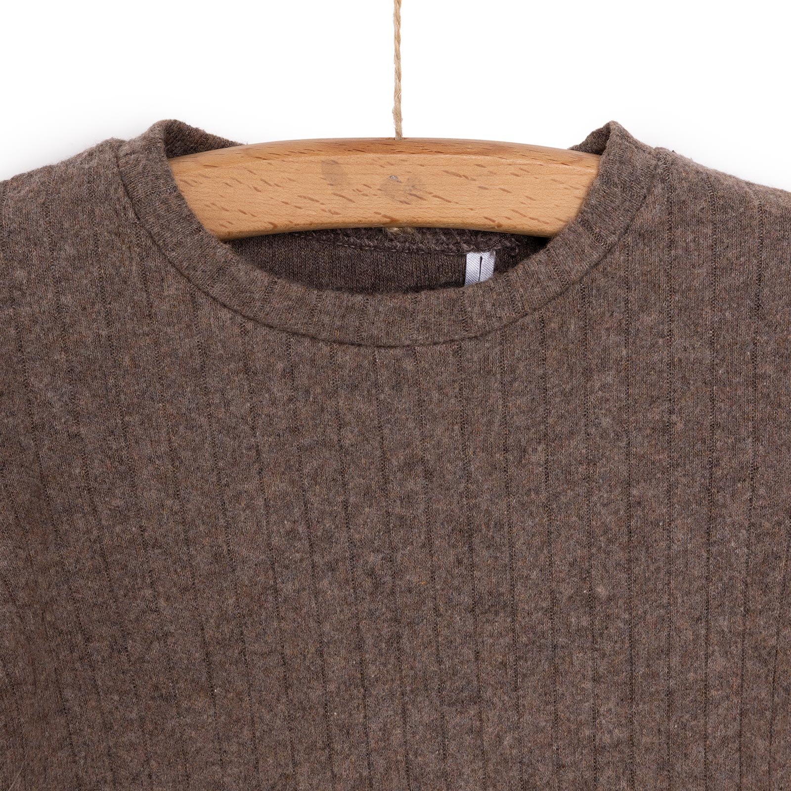 KIZ Bebek Pijama Takım Kaşkorse Bisiklet Yaka Uzun Kol Kahverengi