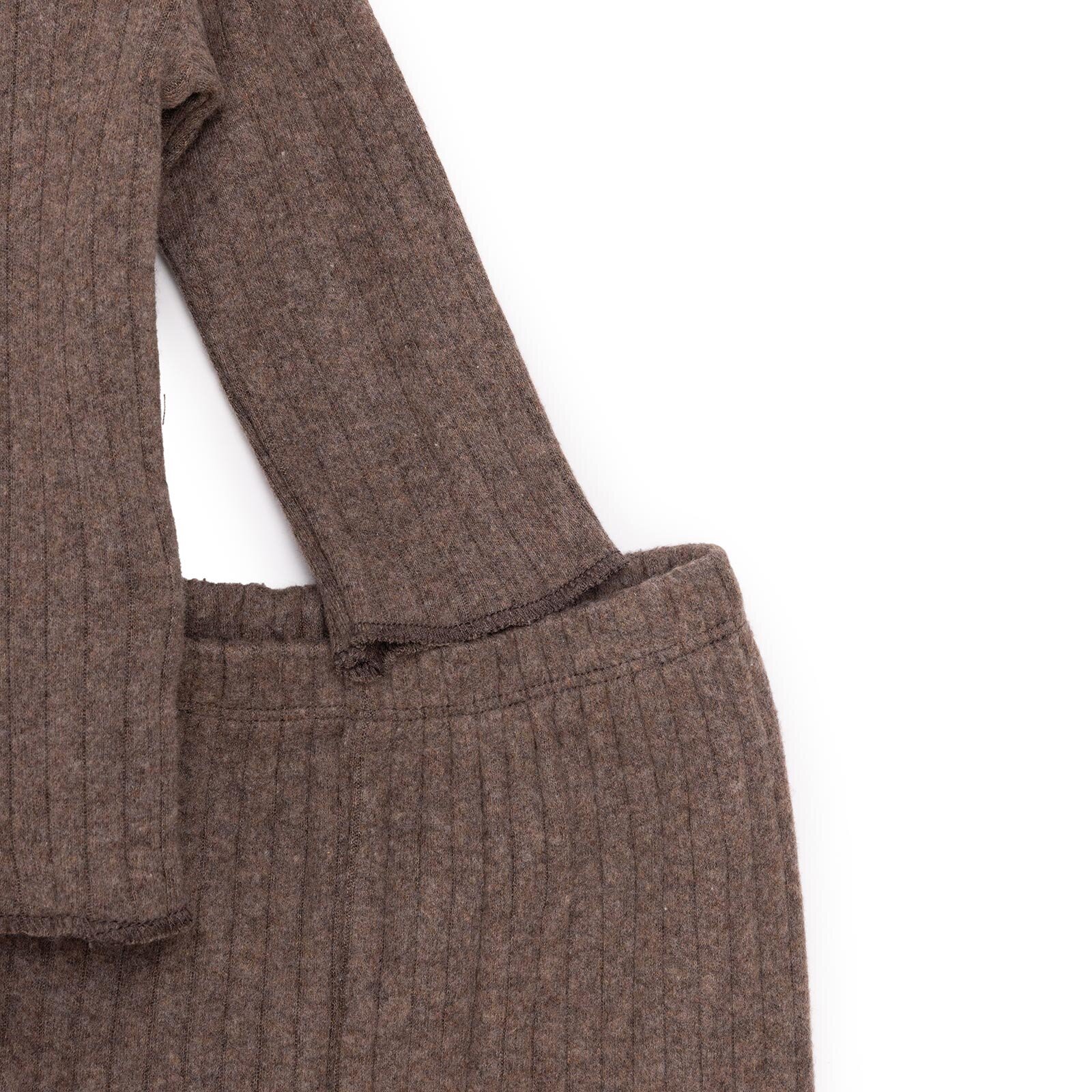 KIZ Bebek Pijama Takım Kaşkorse Bisiklet Yaka Uzun Kol Kahverengi