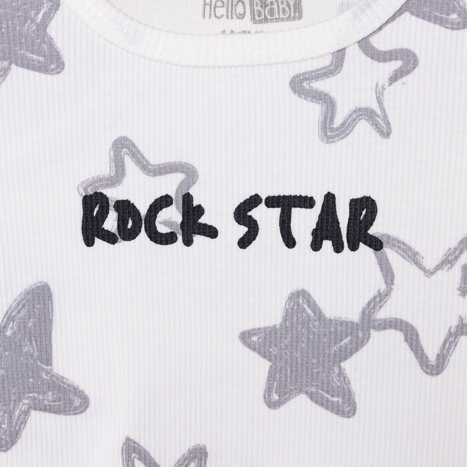 Erkek Bebek Pijama Takım Kaşkorse Yıldız Desen Bisiklet Yaka Uzun Kol Ekru