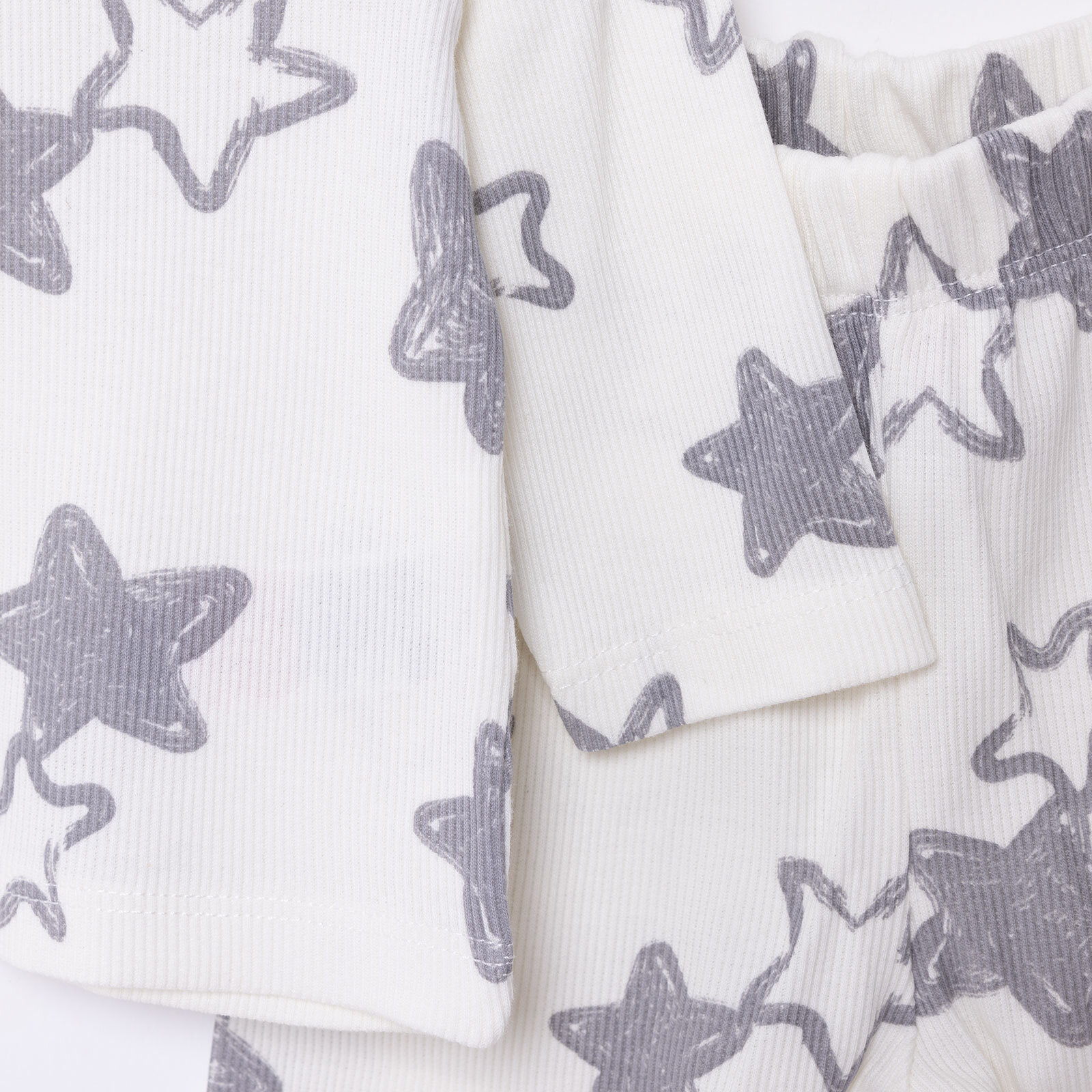 Erkek Bebek Pijama Takım Kaşkorse Yıldız Desen Bisiklet Yaka Uzun Kol Ekru