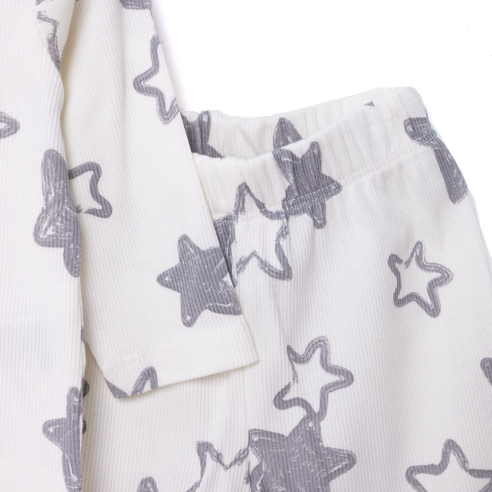 Erkek Bebek Pijama Takım Kaşkorse Yıldız Desen Bisiklet Yaka Uzun Kol Ekru