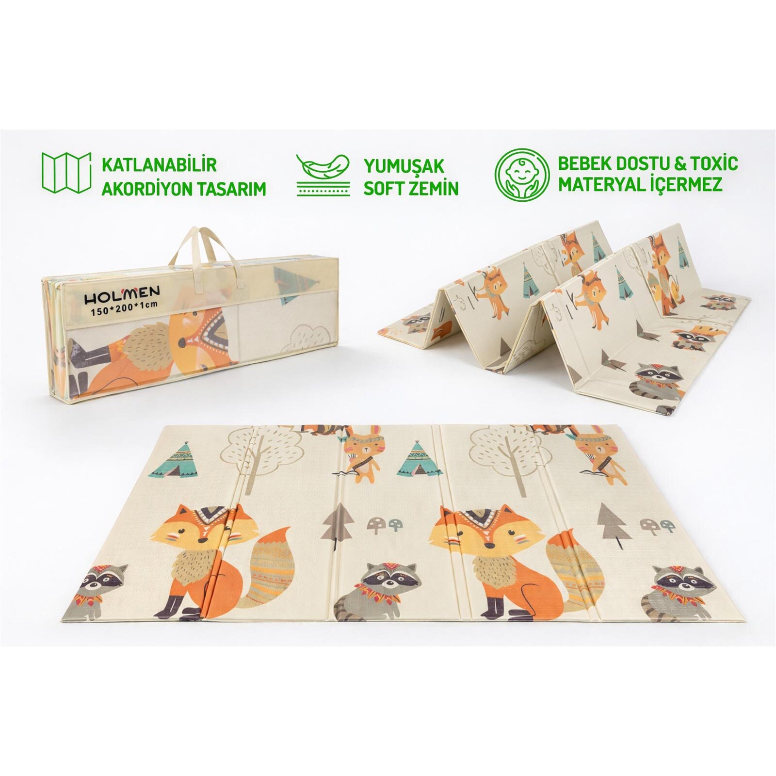 Katlanabilir Çift Taraflı Premium Oyun Matı - Halısı 150x200cm