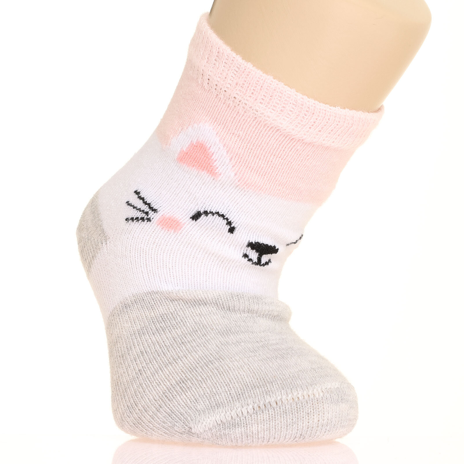 Kedi Desenli Soket 3'lü Kaydırmaz Çorap Kız Bebek