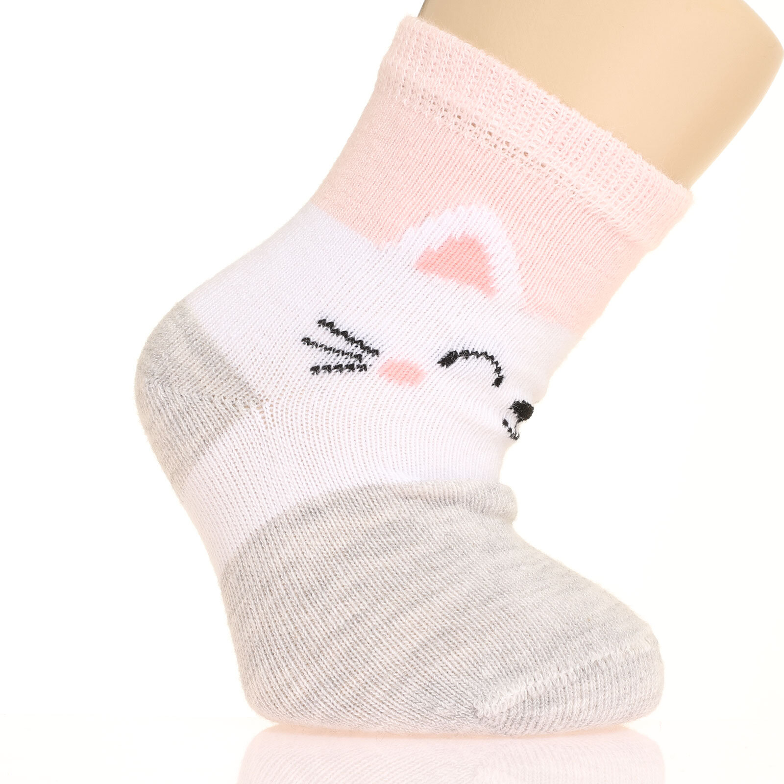 Kedi Desenli Soket 3'lü Kaydırmaz Çorap Kız Bebek