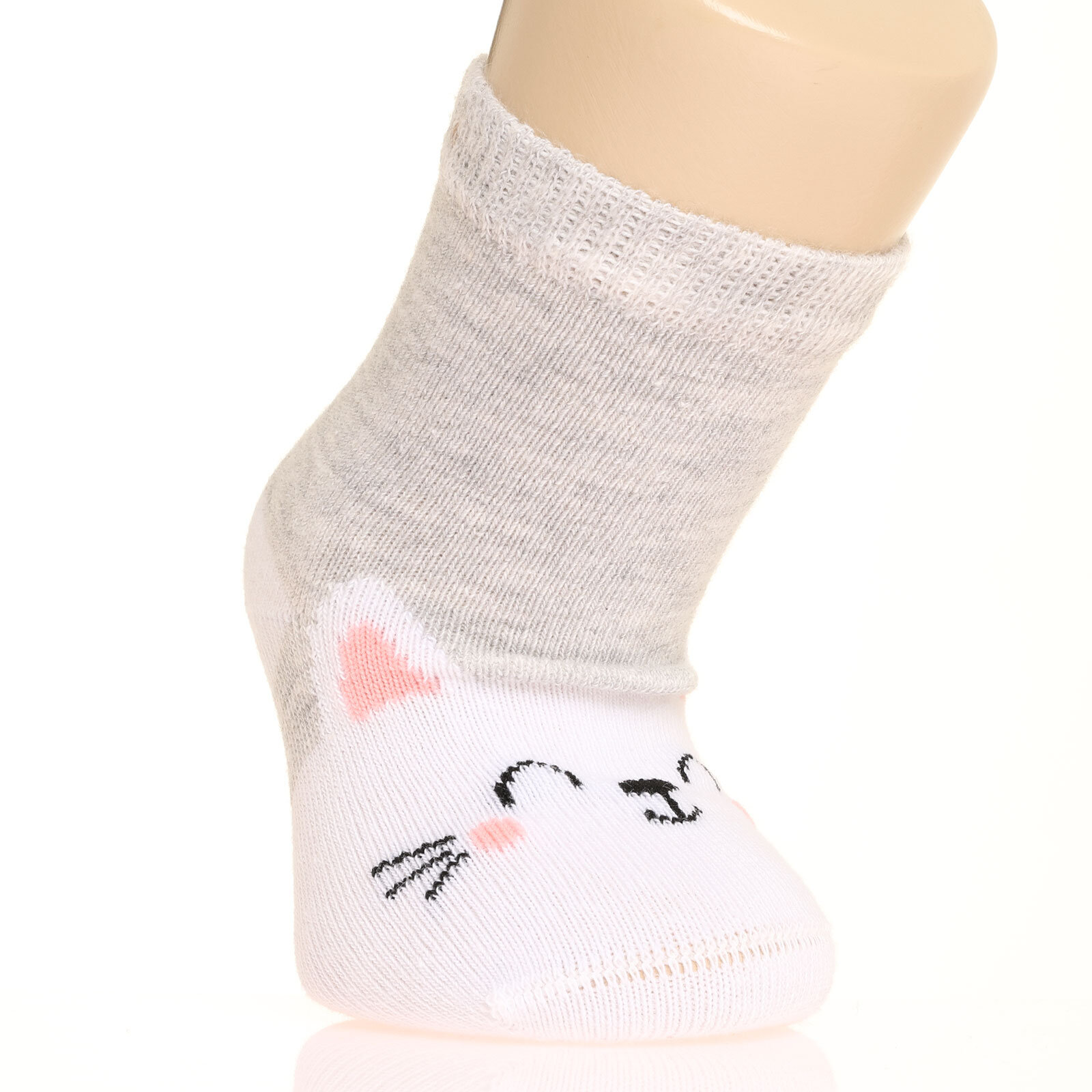 Kedi Desenli Soket 3'lü Kaydırmaz Çorap Kız Bebek
