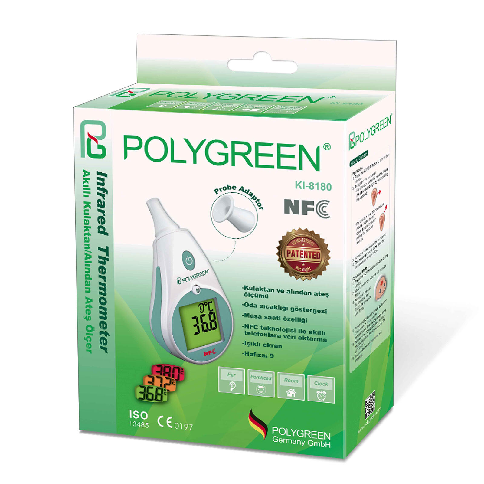 KI 8180N Polygreen Akıllı Temassız & Kulaktan Ateş Ölçer