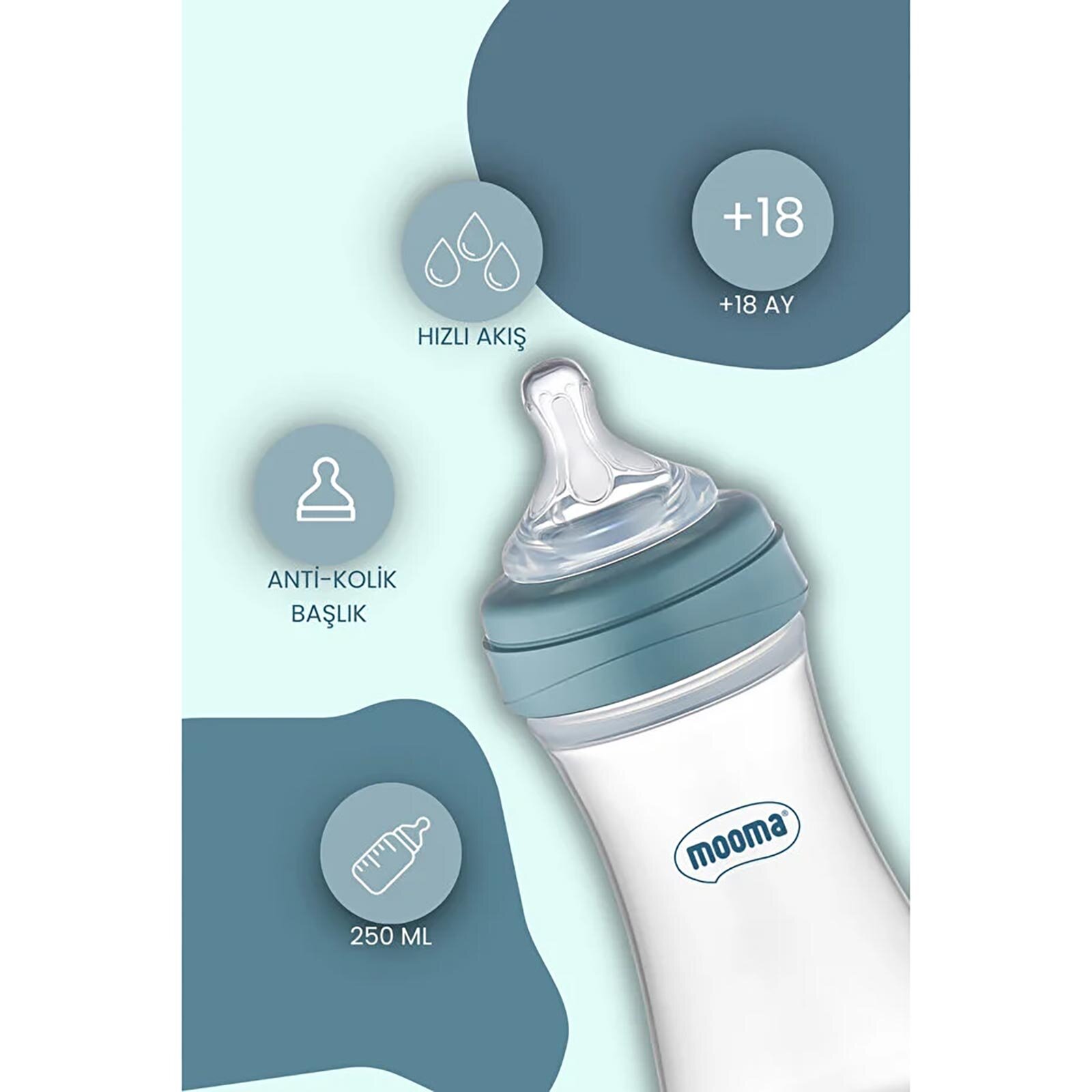 Kindy Biberon 250 ml 18+ Ay Hızlı Akış Pastel Mavi Kindy Biberon 250 ml 18+ Ay Hızlı Akış Pastel Mavi