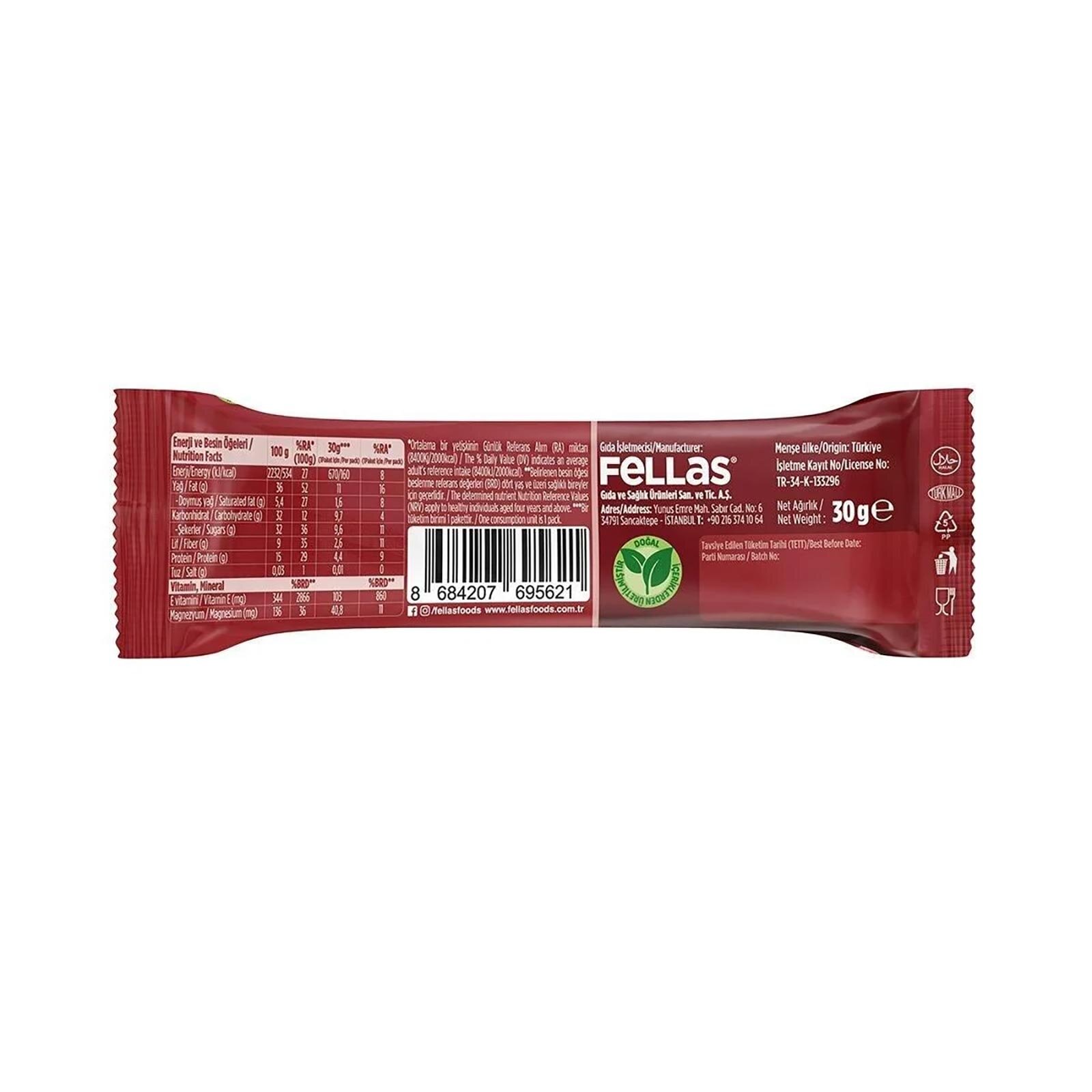 Kırmızı Meyveli Kuruyemiş Bar 30g