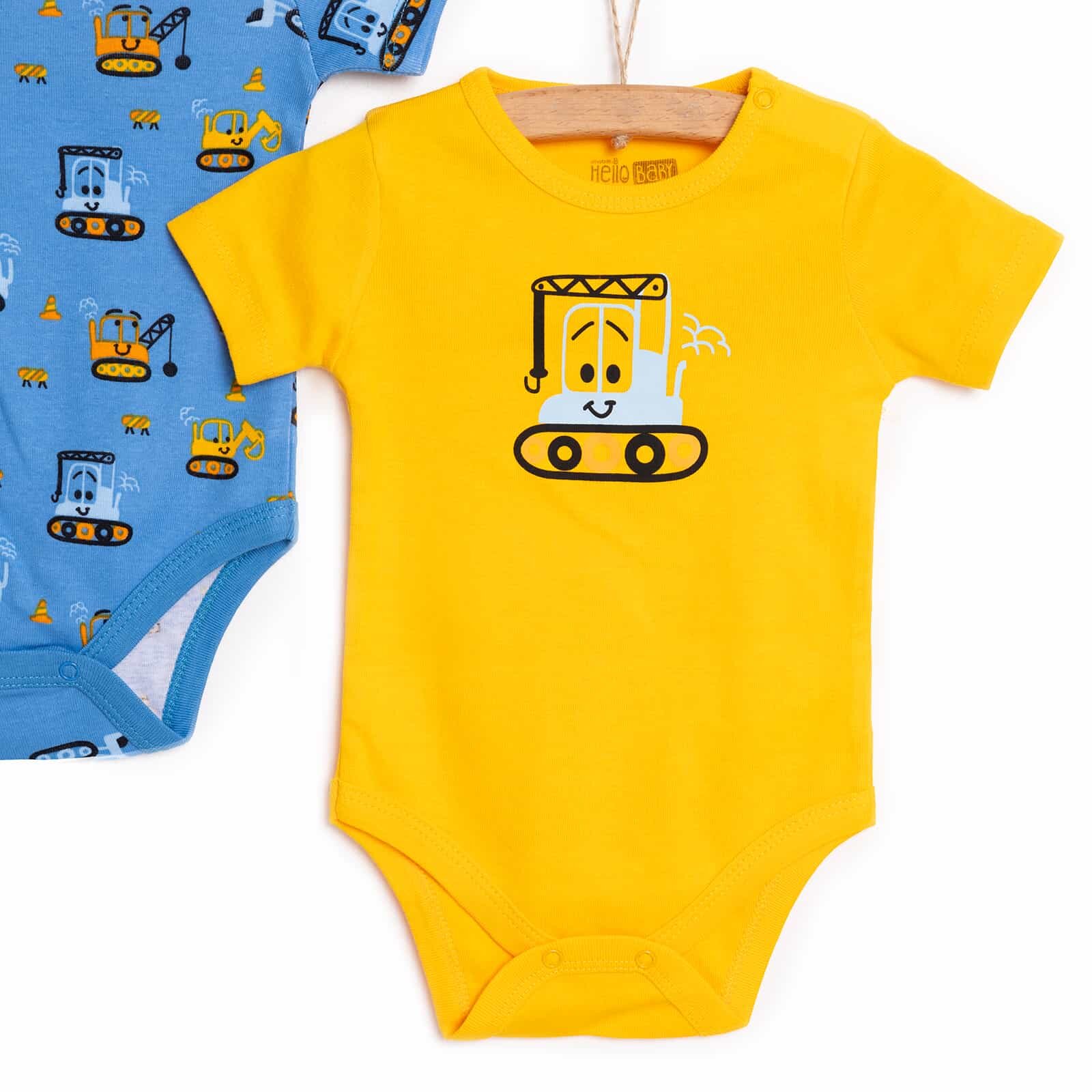 Erkek Bebek 2'li Body Ribana Çıtçıtlı Zıbın Bisiklet Yaka Kısa Kol Mavi