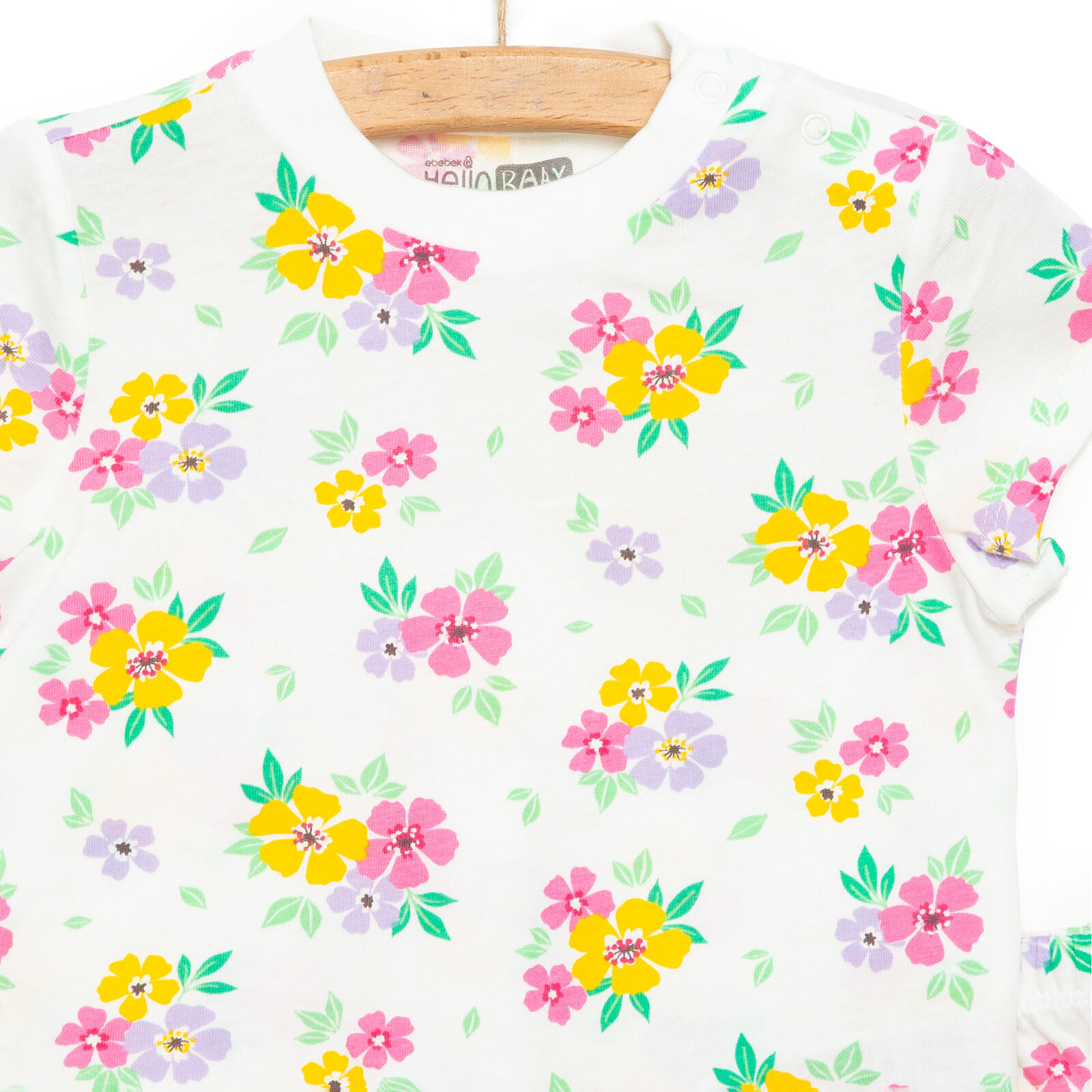 Kısa Kol Çiçek Desenli Bisiklet Yaka Pijama Takımı Kız Bebek Kısa Kol Çiçek Desenli Bisiklet Yaka Pijama Takımı Kız Bebek