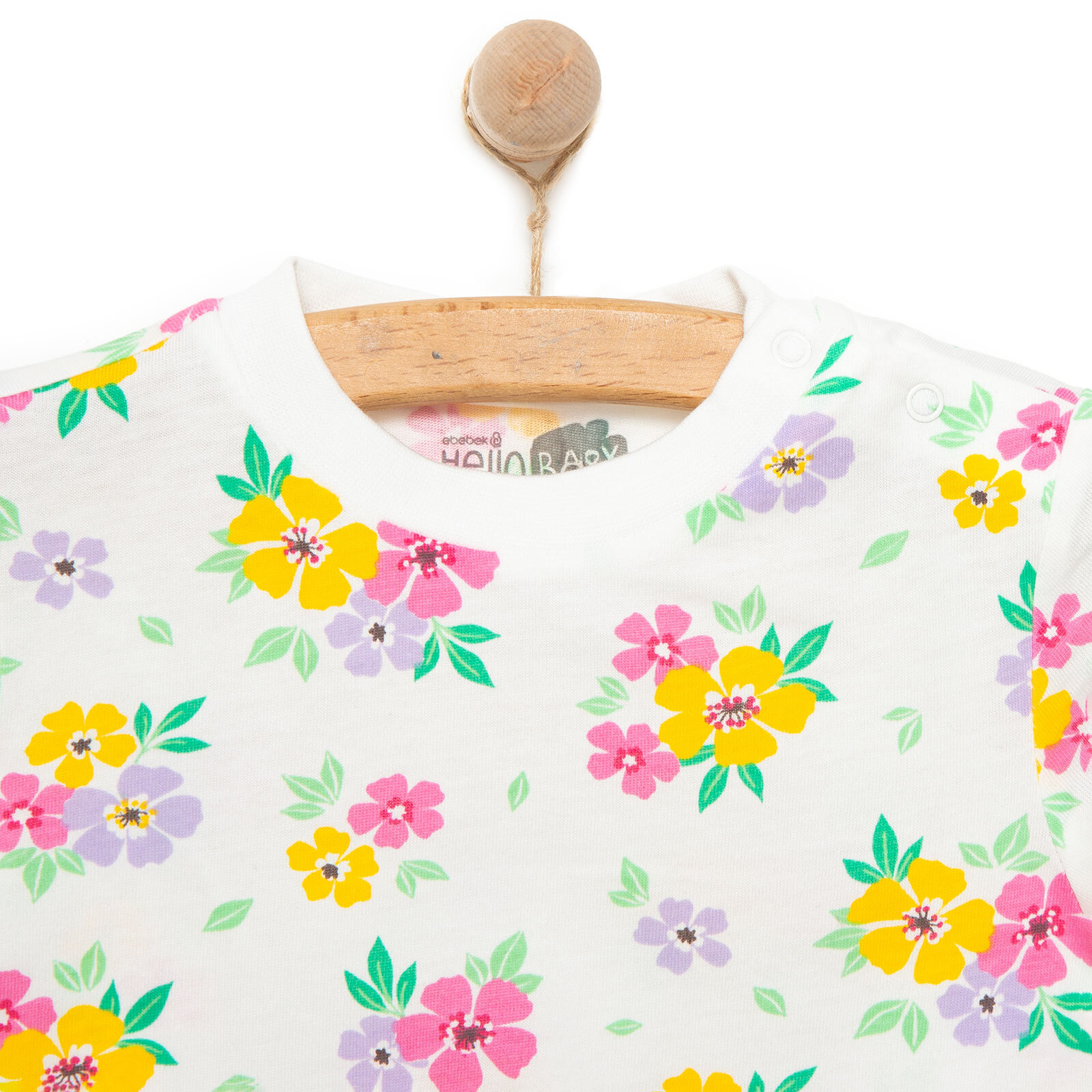 Kısa Kol Çiçek Desenli Bisiklet Yaka Pijama Takımı Kız Bebek Kısa Kol Çiçek Desenli Bisiklet Yaka Pijama Takımı Kız Bebek