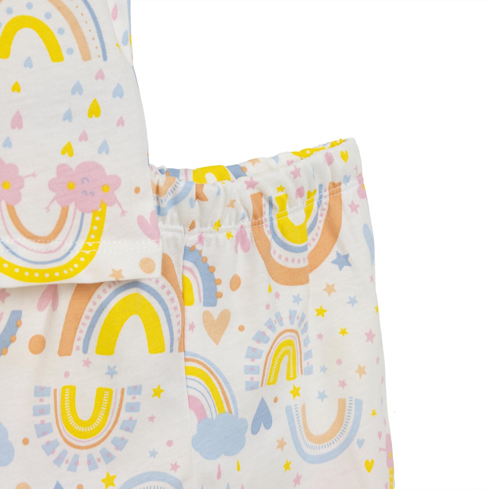 Kısa Kol Gökkuşağı Desenli Bisiklet Yaka Pijama Takımı