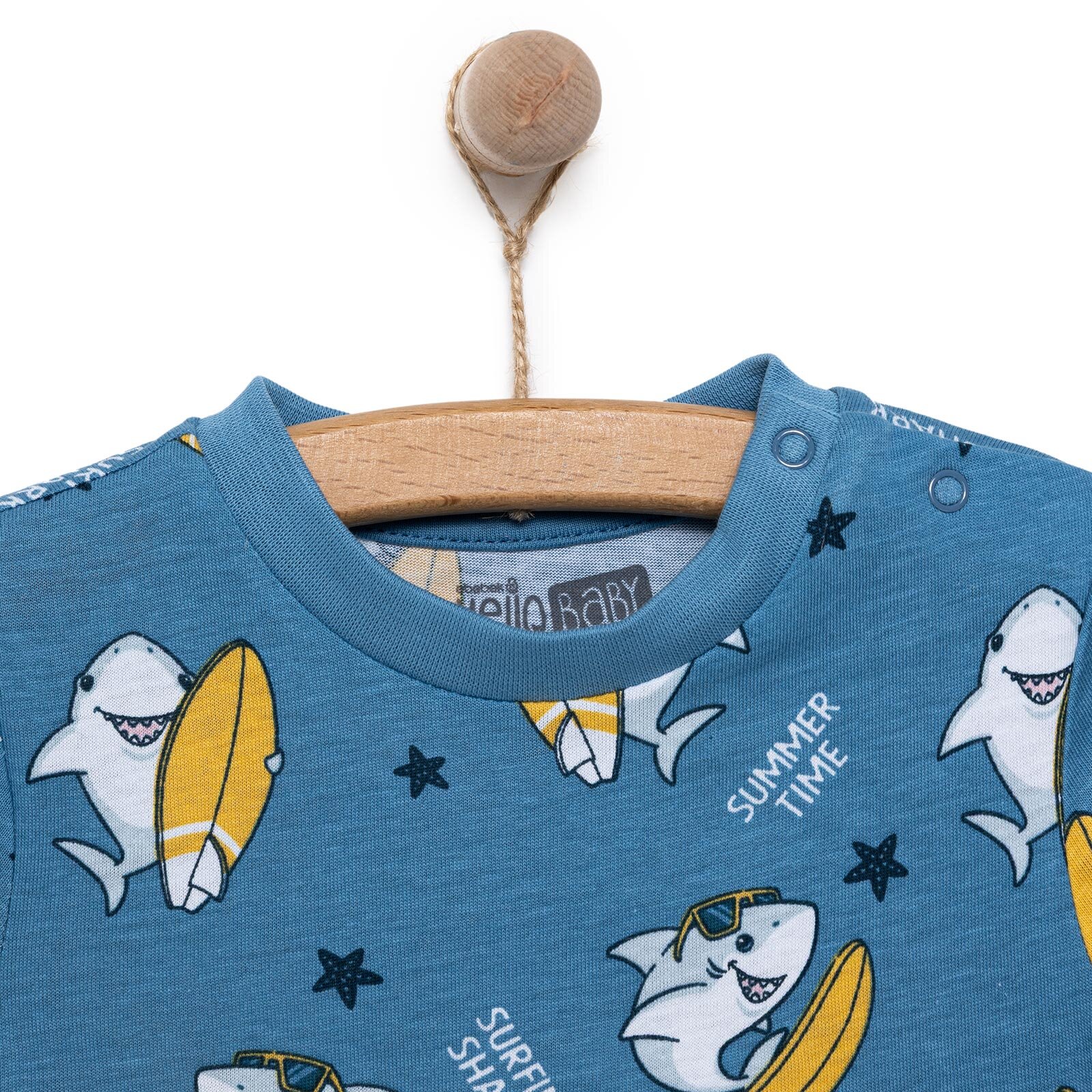 Kısa Kol Köpek Balığı Desenli Bisiklet Yaka Pijama Takımı Erkek Bebek Kısa Kol Köpek Balığı Desenli Bisiklet Yaka Pijama Takımı Erkek Bebek