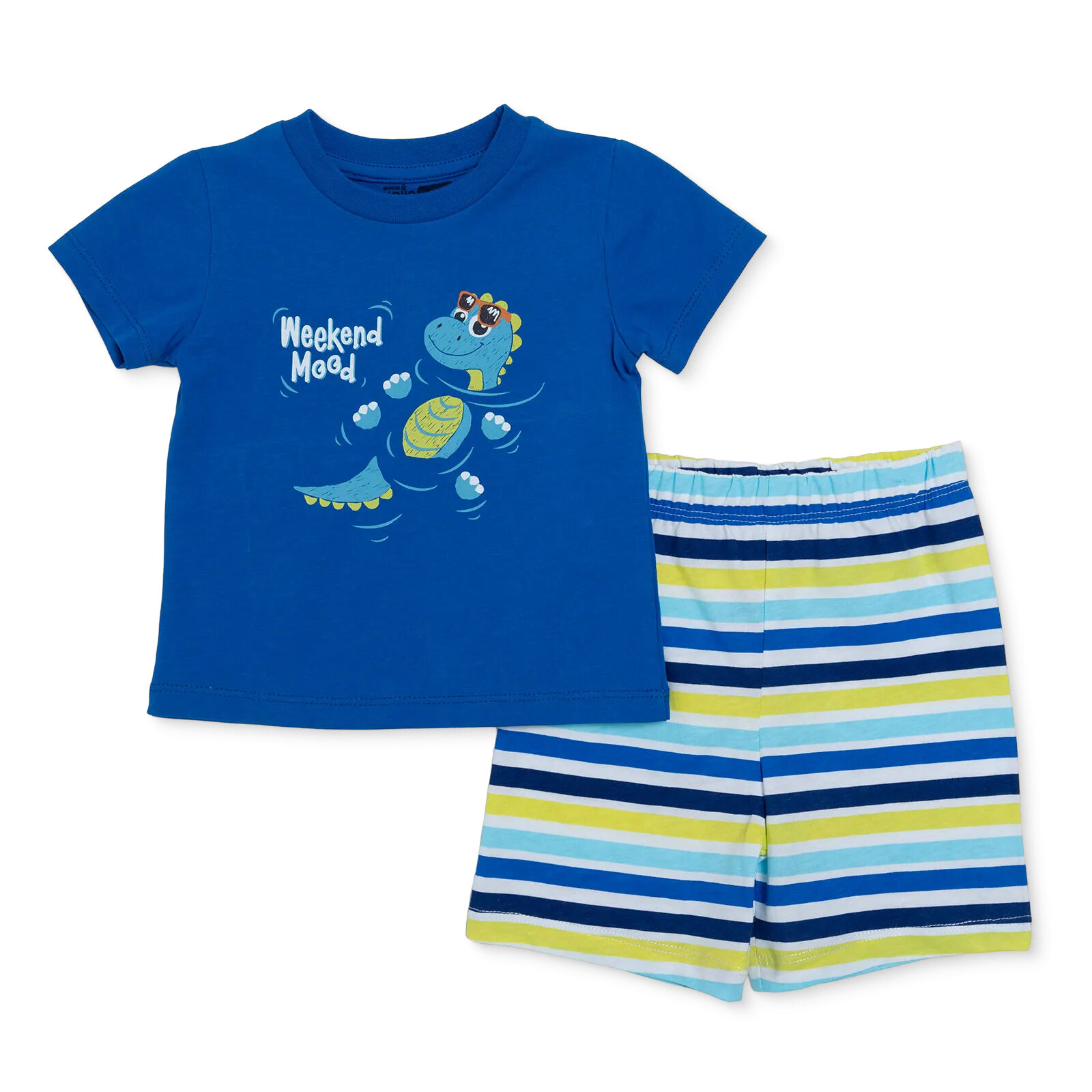 Erkek Bebek Kısa Kol Pijama Takımıa Bisiklet Yaka Kısa Kol Reçme Paça