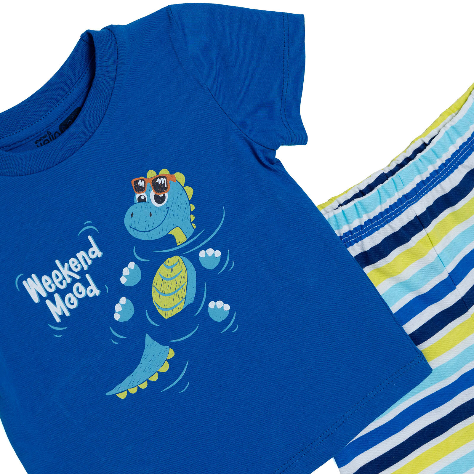 Erkek Bebek Kısa Kol Pijama Takımıa Bisiklet Yaka Kısa Kol Reçme Paça