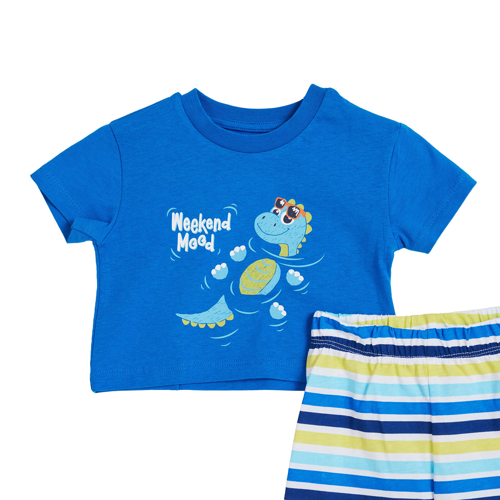 Erkek Bebek Kısa Kol Pijama Takımıa Bisiklet Yaka Kısa Kol Reçme Paça