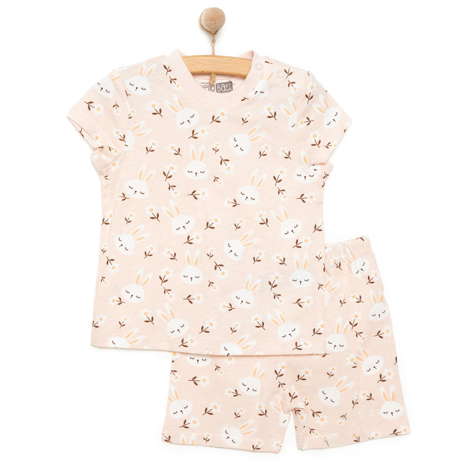 Kısa Kol Tavşan Desenli Bisiklet Yaka  Pijama Takımı Kız Bebek