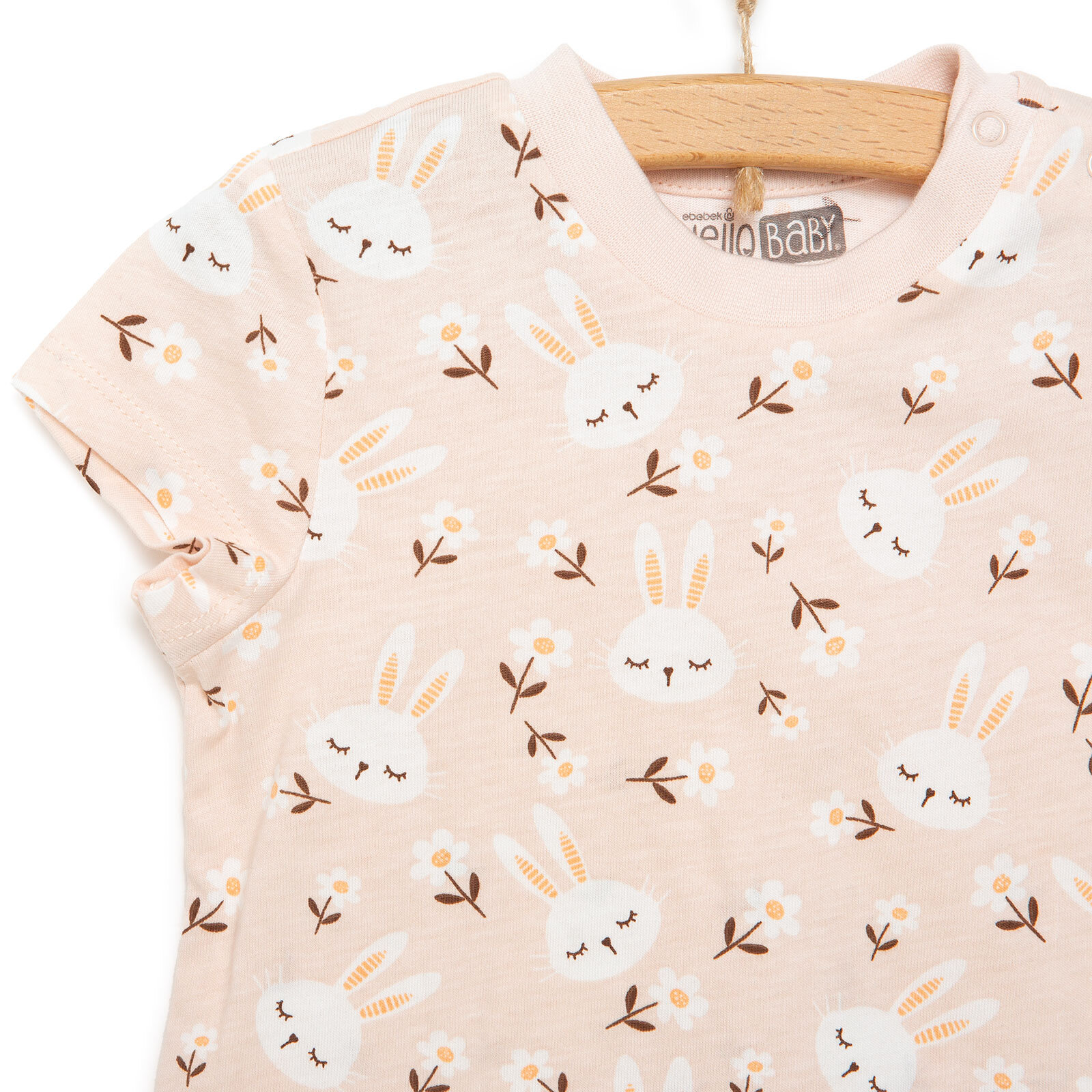 Kısa Kol Tavşan Desenli Bisiklet Yaka  Pijama Takımı Kız Bebek