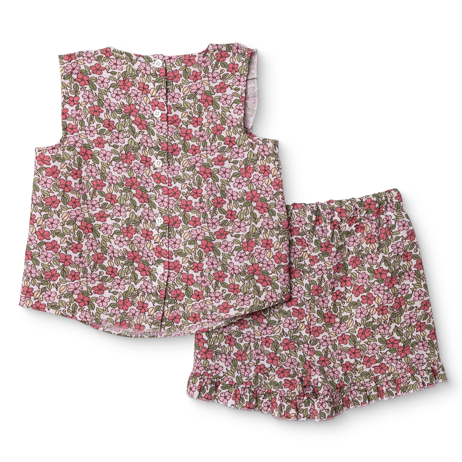 Kız Bebek Bluz-Şort Müslin Bisiklet Yaka Atlet Kol Reçme Paça