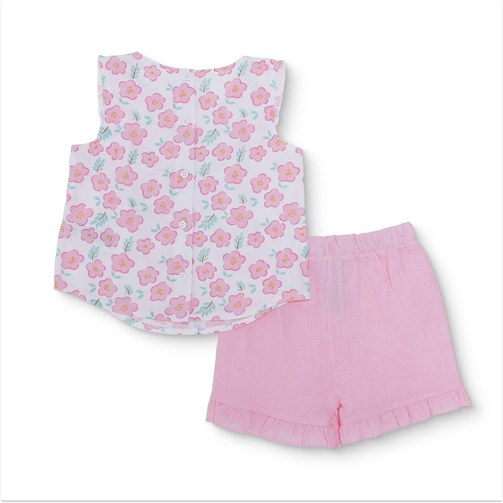 Kız Bebek Bluz-Şort Müslin Bisiklet Yaka Atlet Kol Reçme Paça Kız Bebek Bluz-Şort Müslin Bisiklet Yaka Atlet Kol Reçme Paça