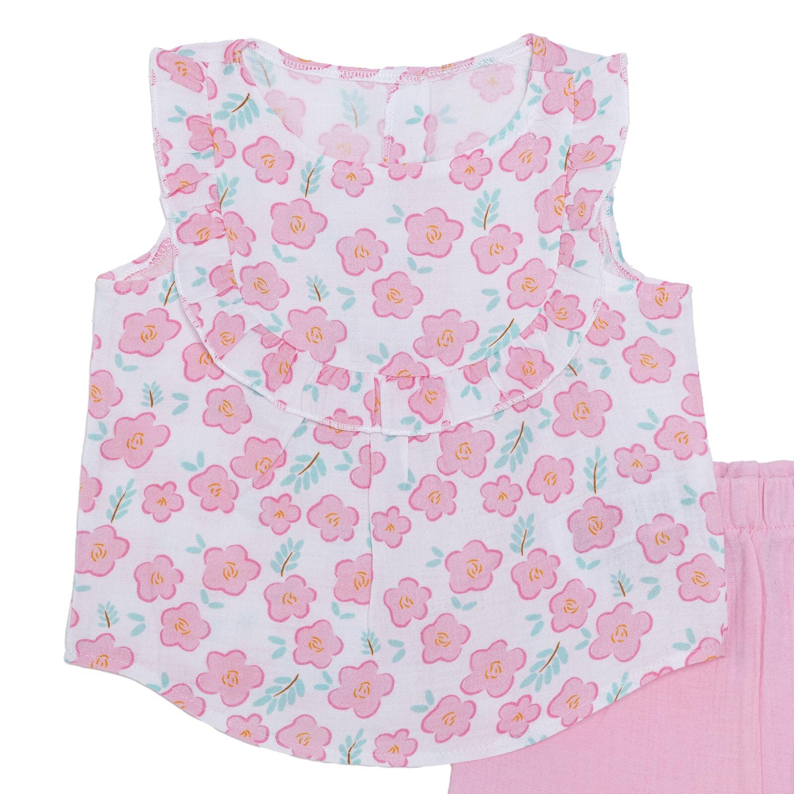 Kız Bebek Bluz-Şort Müslin Bisiklet Yaka Atlet Kol Reçme Paça Kız Bebek Bluz-Şort Müslin Bisiklet Yaka Atlet Kol Reçme Paça