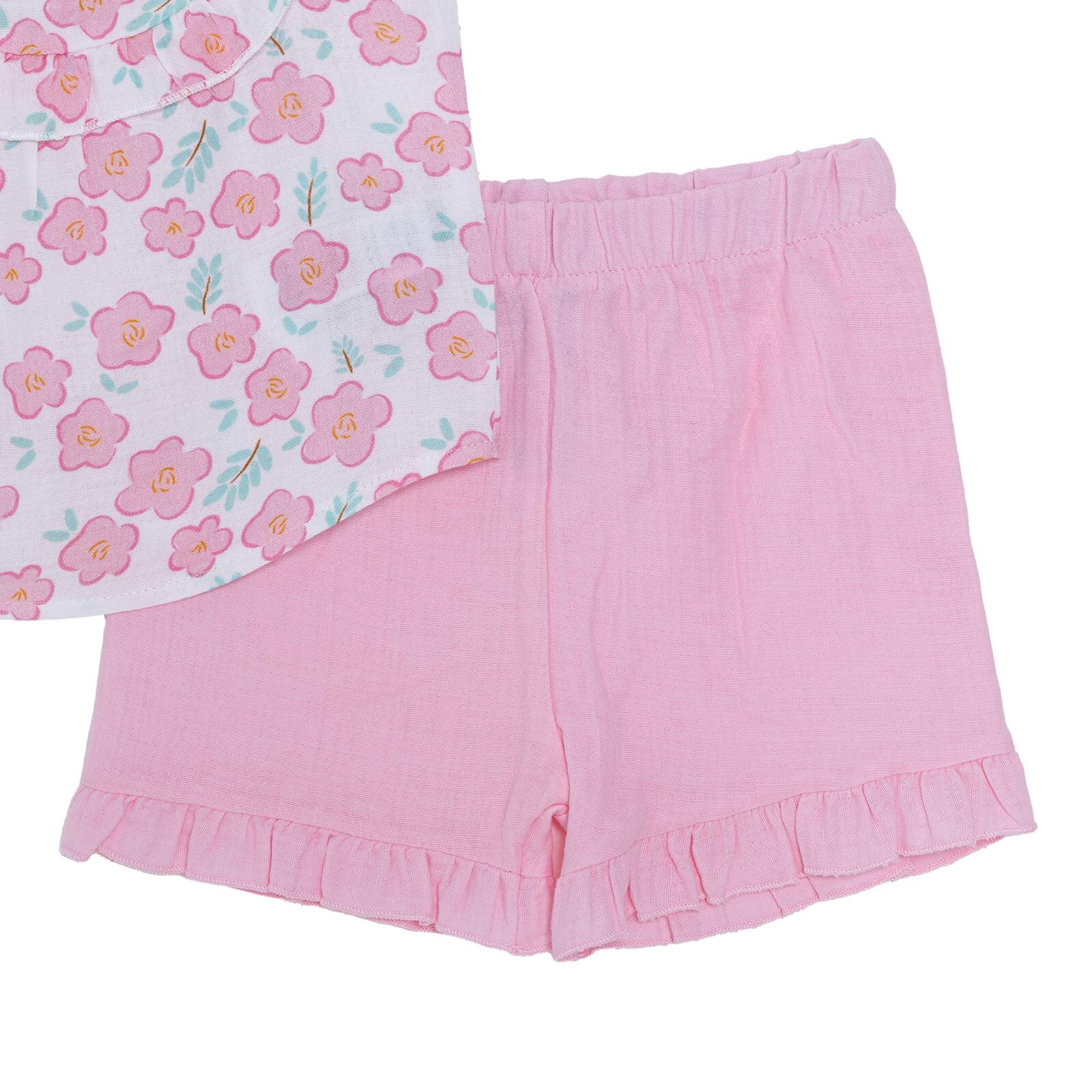 Kız Bebek Bluz-Şort Müslin Bisiklet Yaka Atlet Kol Reçme Paça Kız Bebek Bluz-Şort Müslin Bisiklet Yaka Atlet Kol Reçme Paça