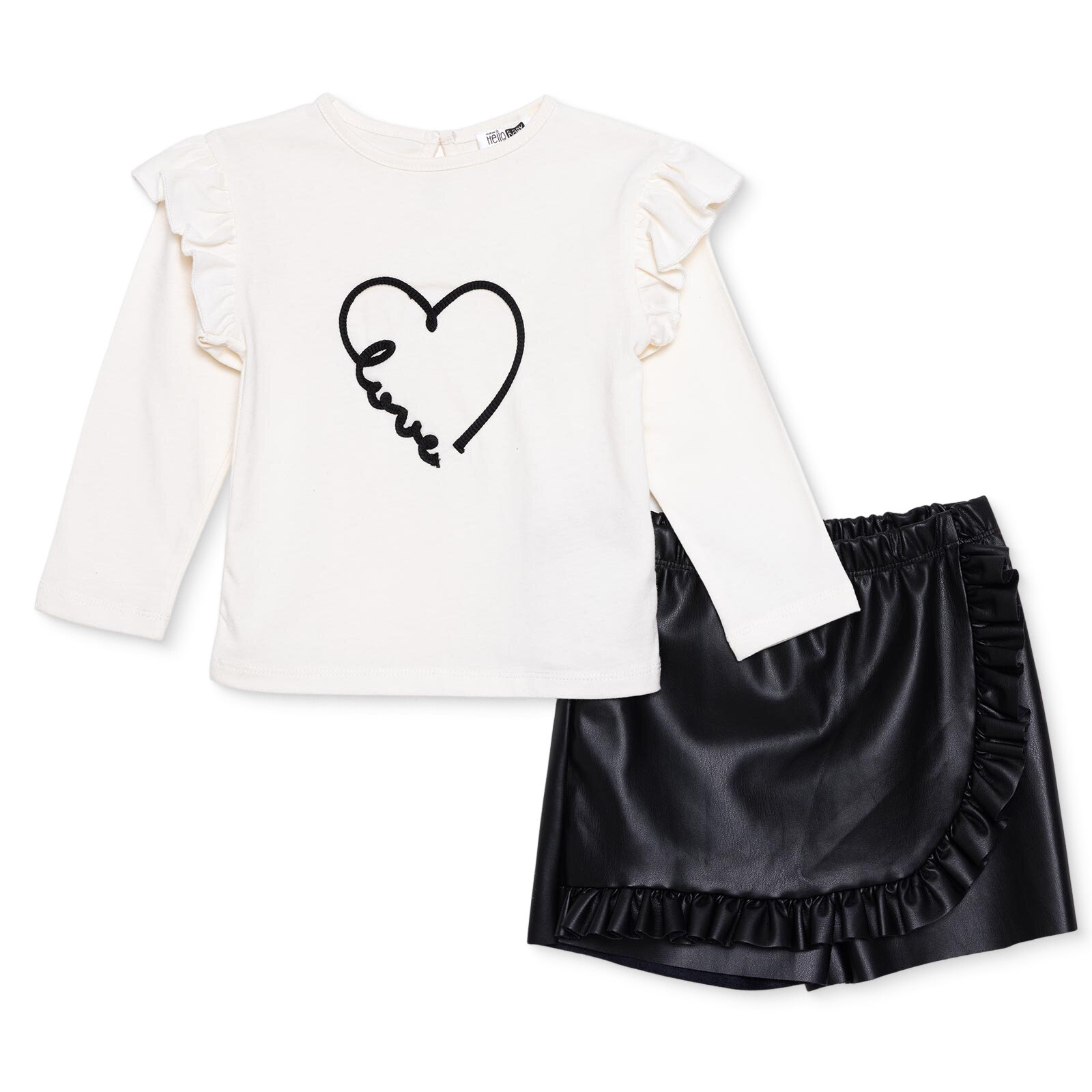 Kız Bebek Chic Bluz-Etek Denim Bisiklet Yaka Uzun Kol Reçme Paça