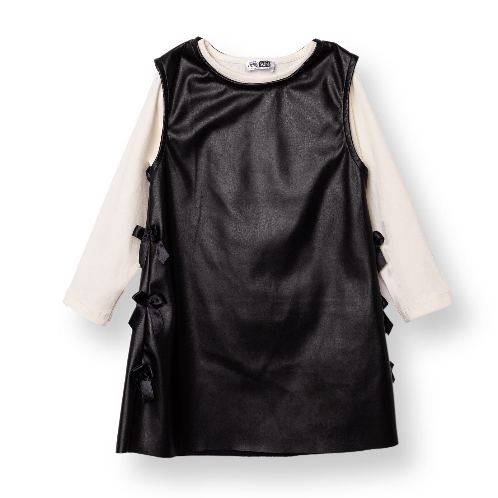 Kız Bebek Chic Elbise Tshirt Suni Deri Bisiklet Yaka Uzun Kol