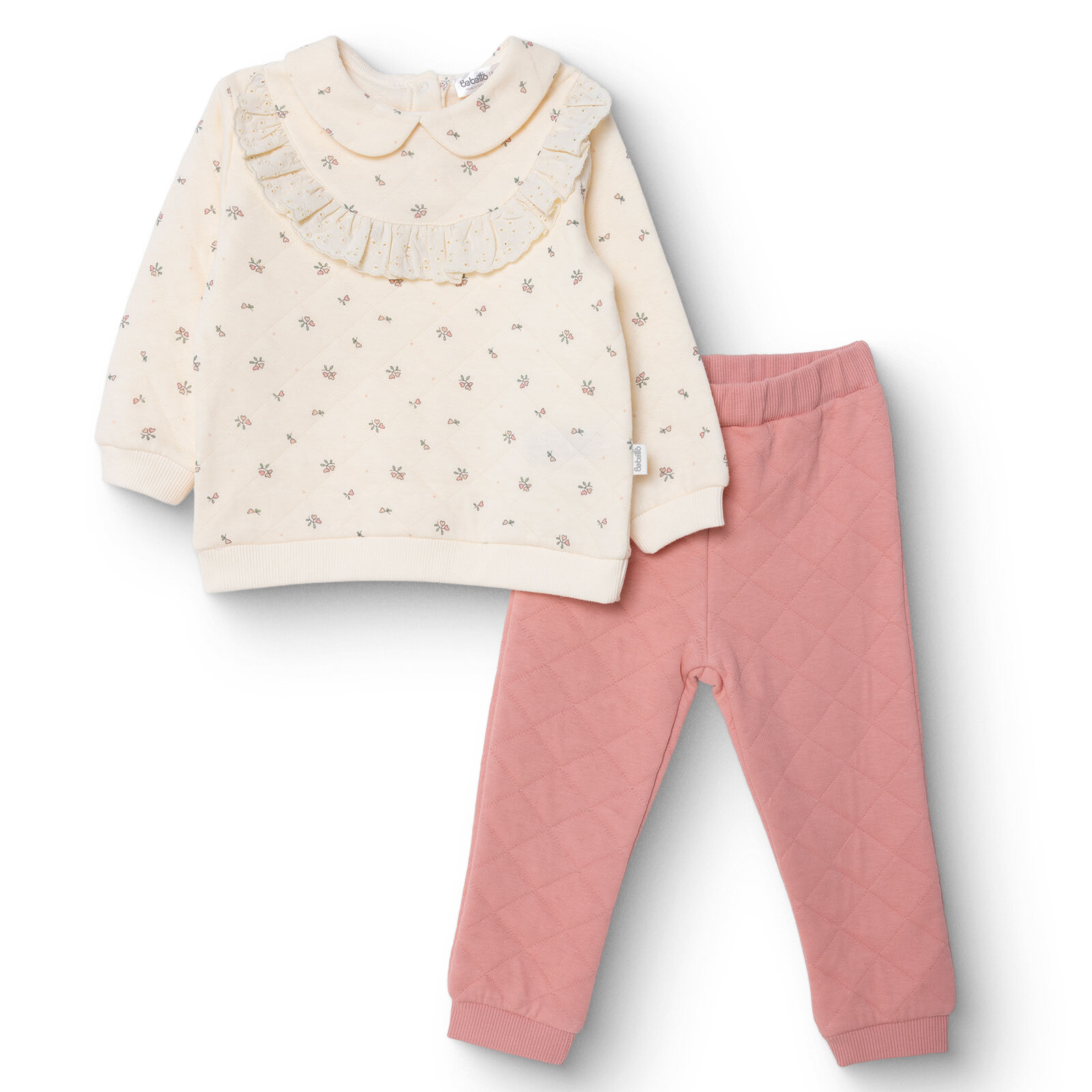 Kız Bebek Cutie Bluz-Pantolon Kapitone Örme Bebe Yaka Uzun Kol Lastikli Paça